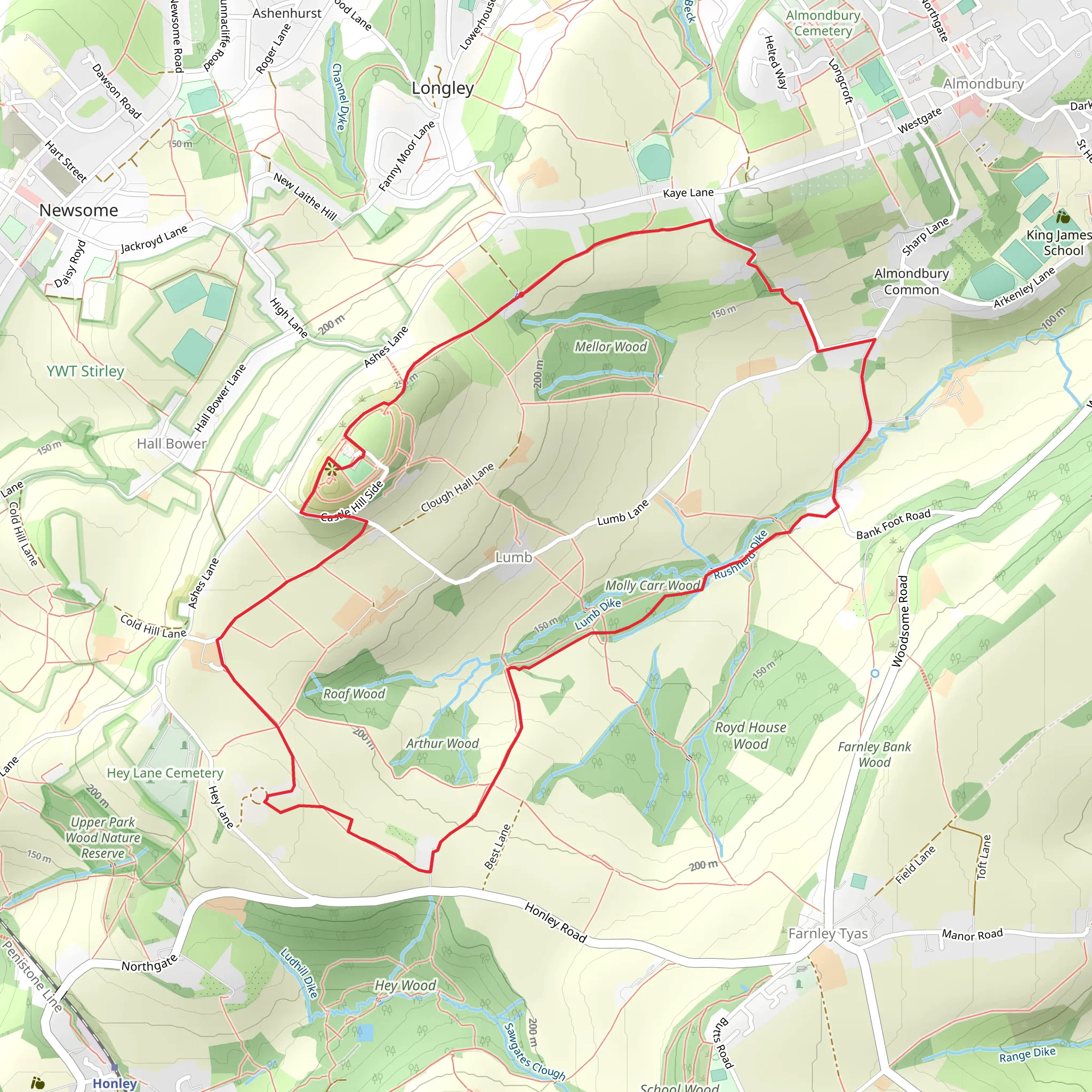 Almondbury Common - Farnley Hey - Stirley Hill and Castle Hill mobile static map