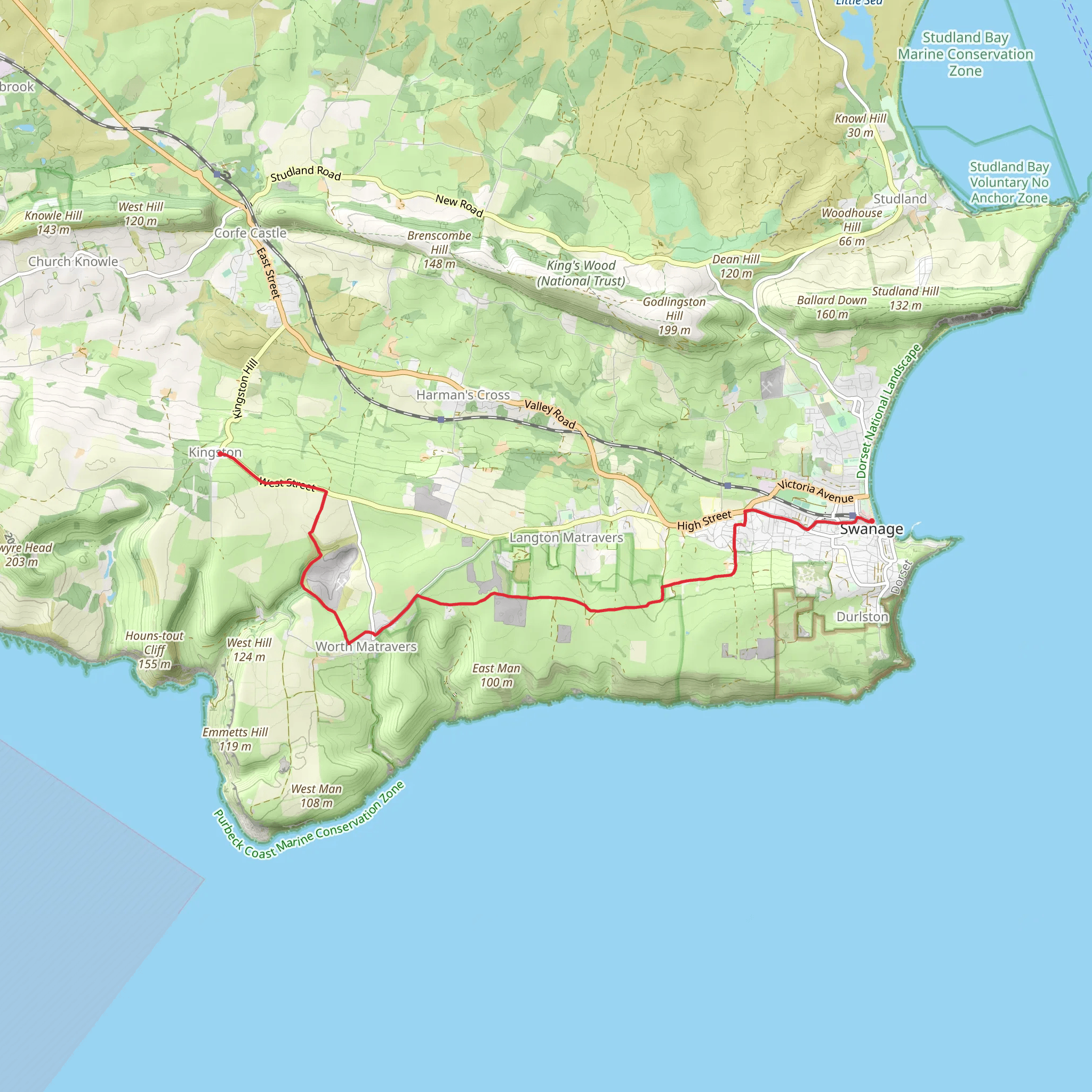 Kingston to Swanage Walk mobile static map