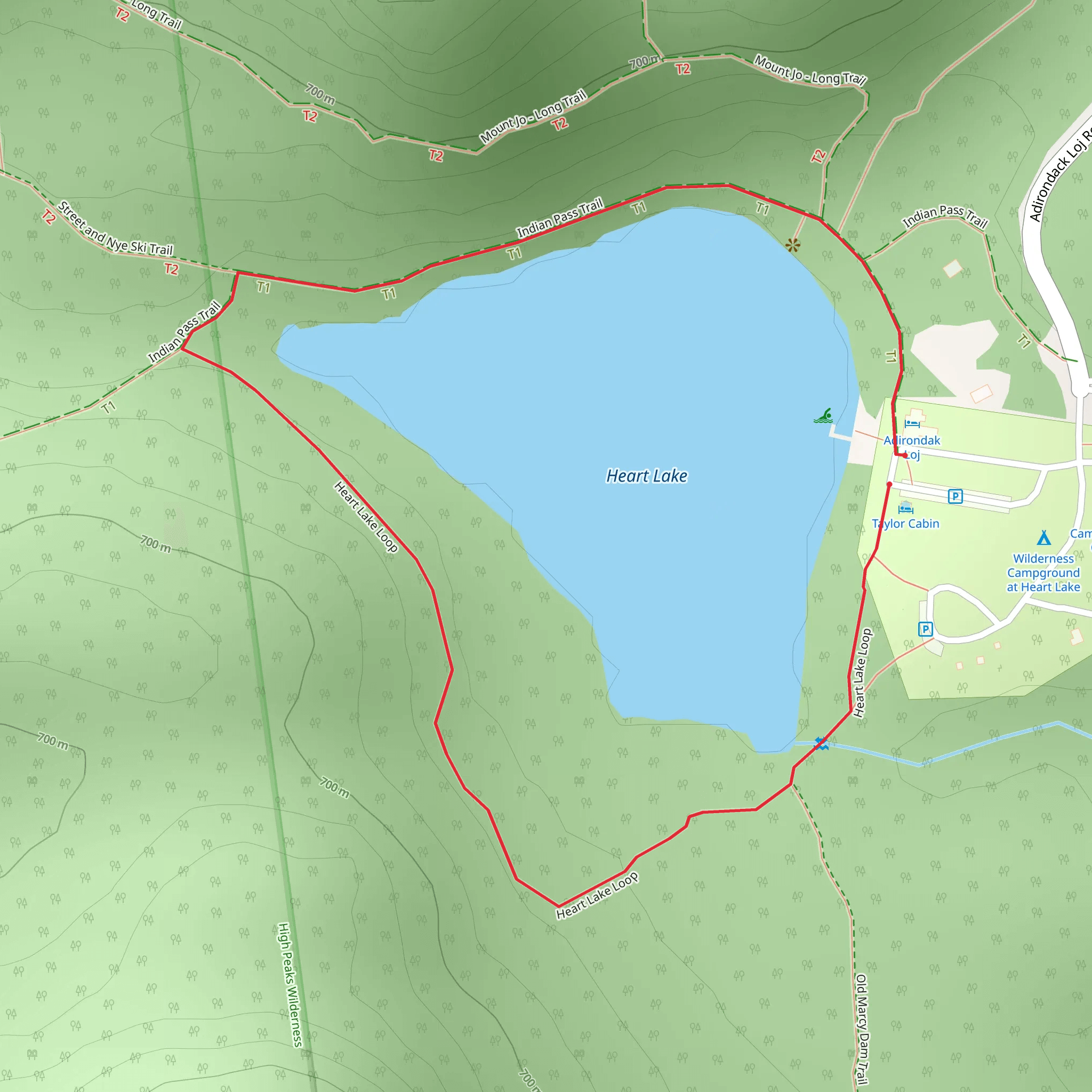 Heart Lake from Wilderness Campground at Heart Lake Loop mobile static map