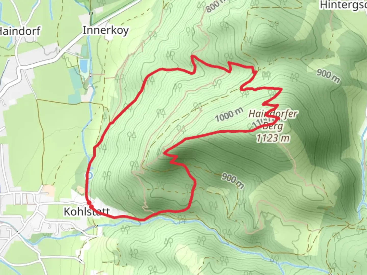 An image depicting the trail Haindorfer Berg Loop - Kohlstatt and its surrounding area.