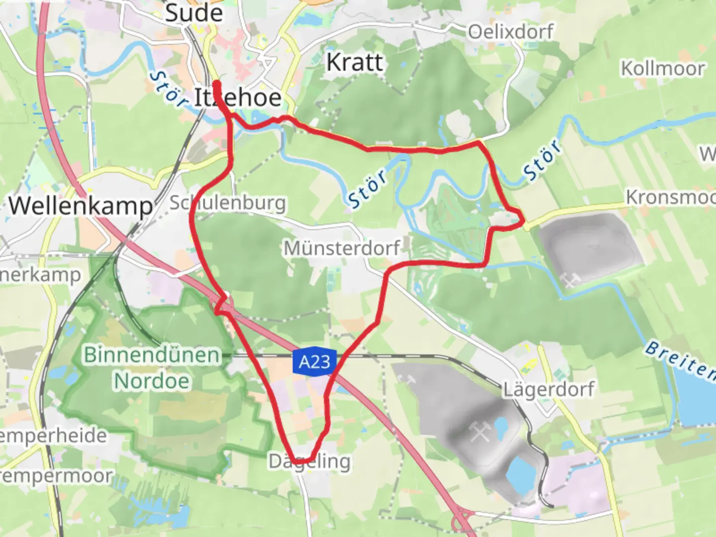 An image depicting the trail Itzehoe and Dageling Loop and its surrounding area.