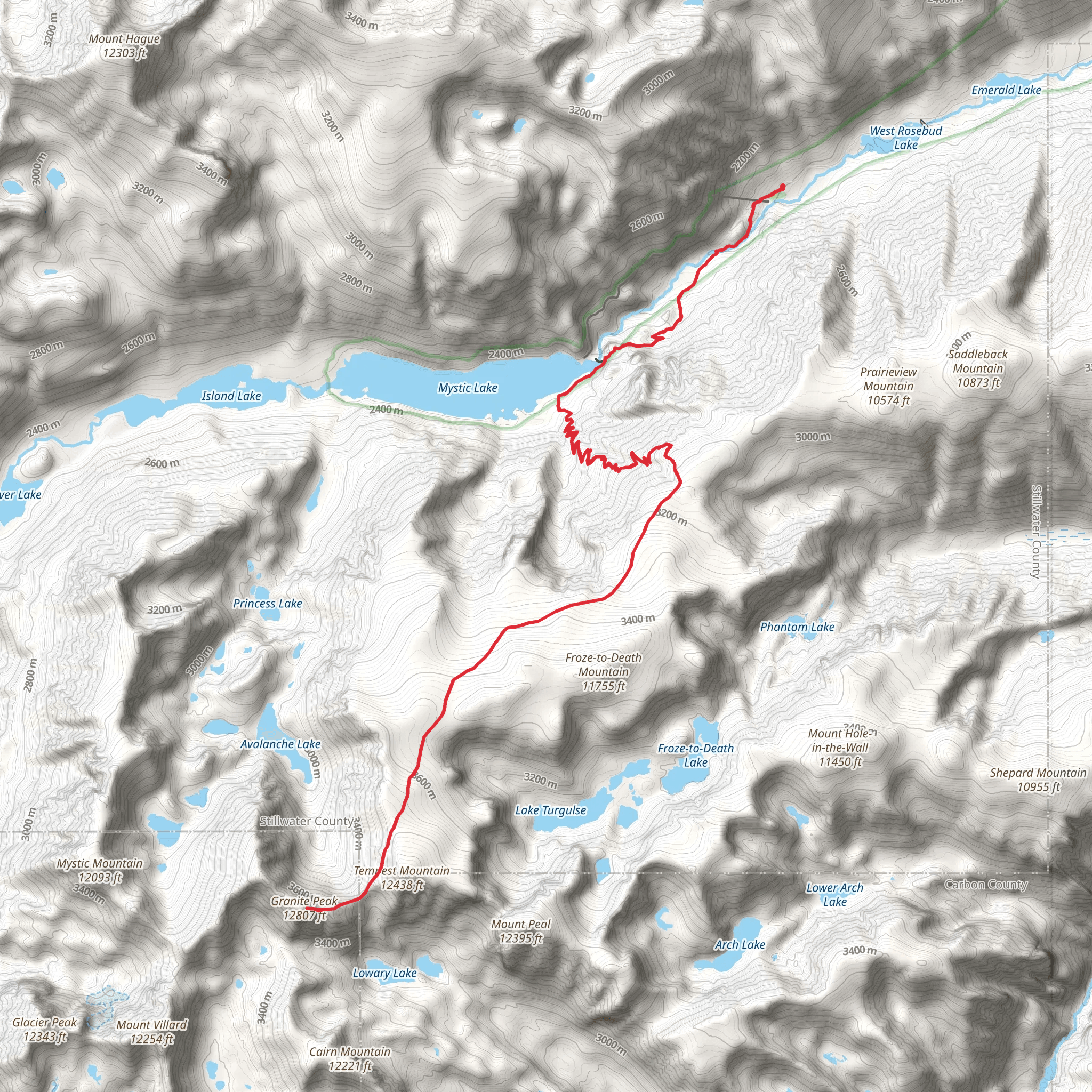 Granite Peak via Mystic Lake mobile static map