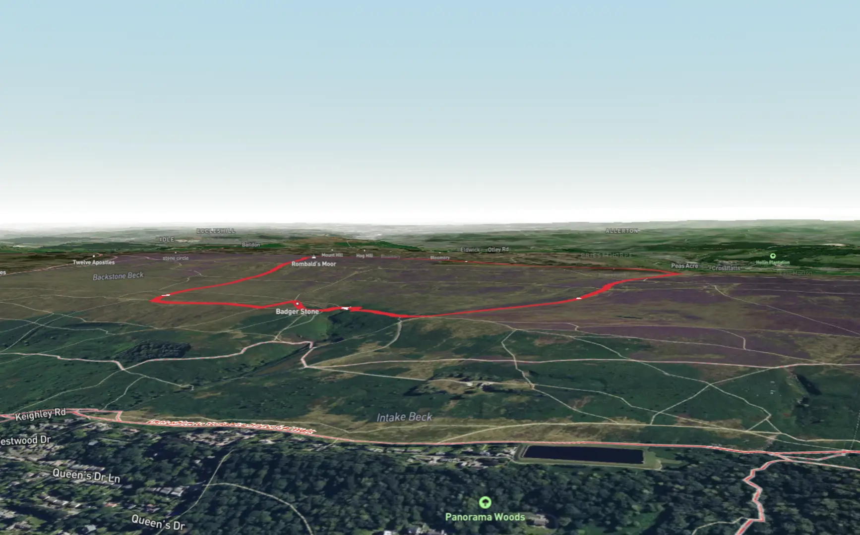 An image depicting the trail Badger Stone and Rombald's Moor Loop and its surrounding area.