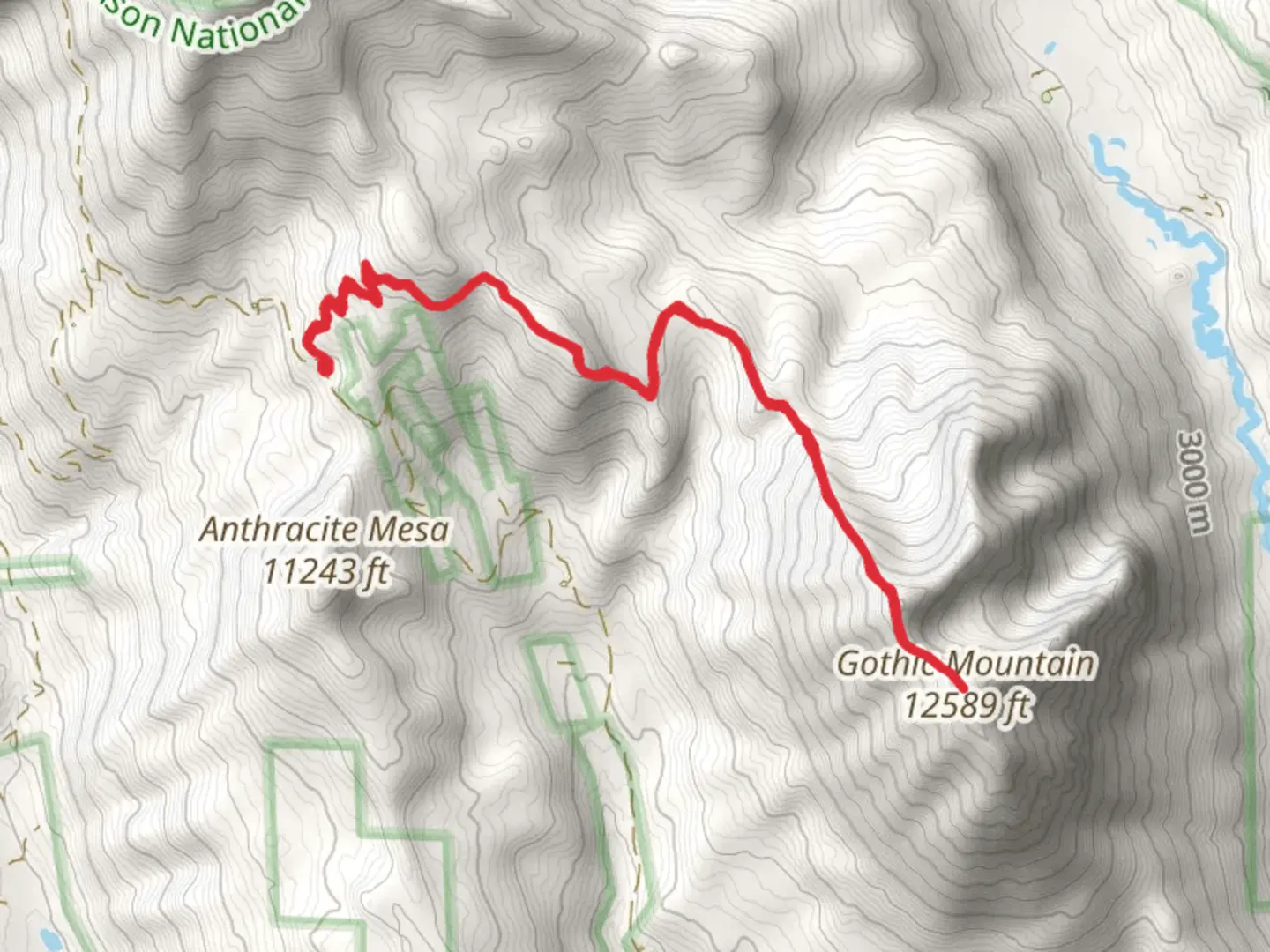An image depicting the trail Gothic Mountain via Washington Gulch Trail and its surrounding area.