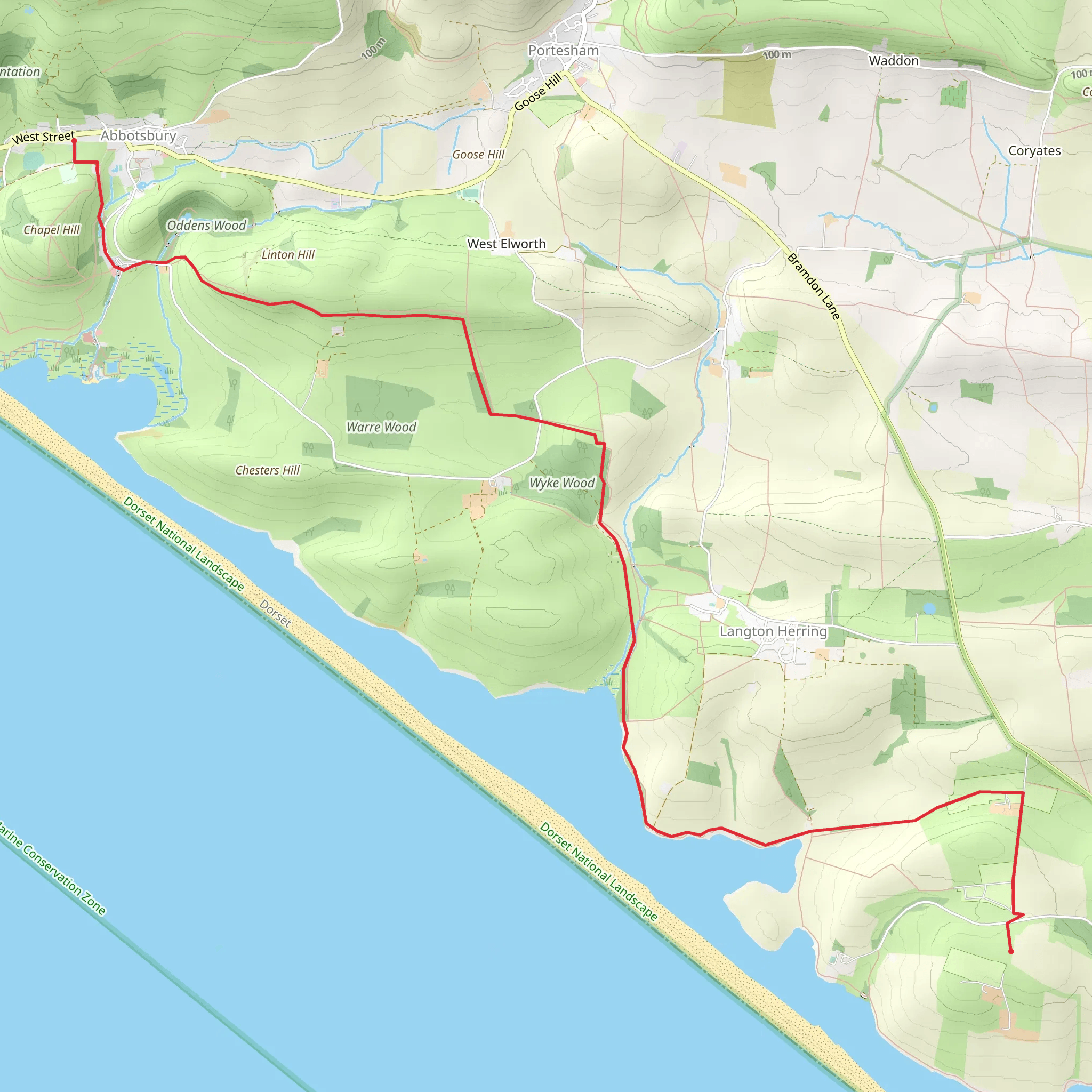 Abbotsbury from Sea Barn and West Fleet Farms mobile static map