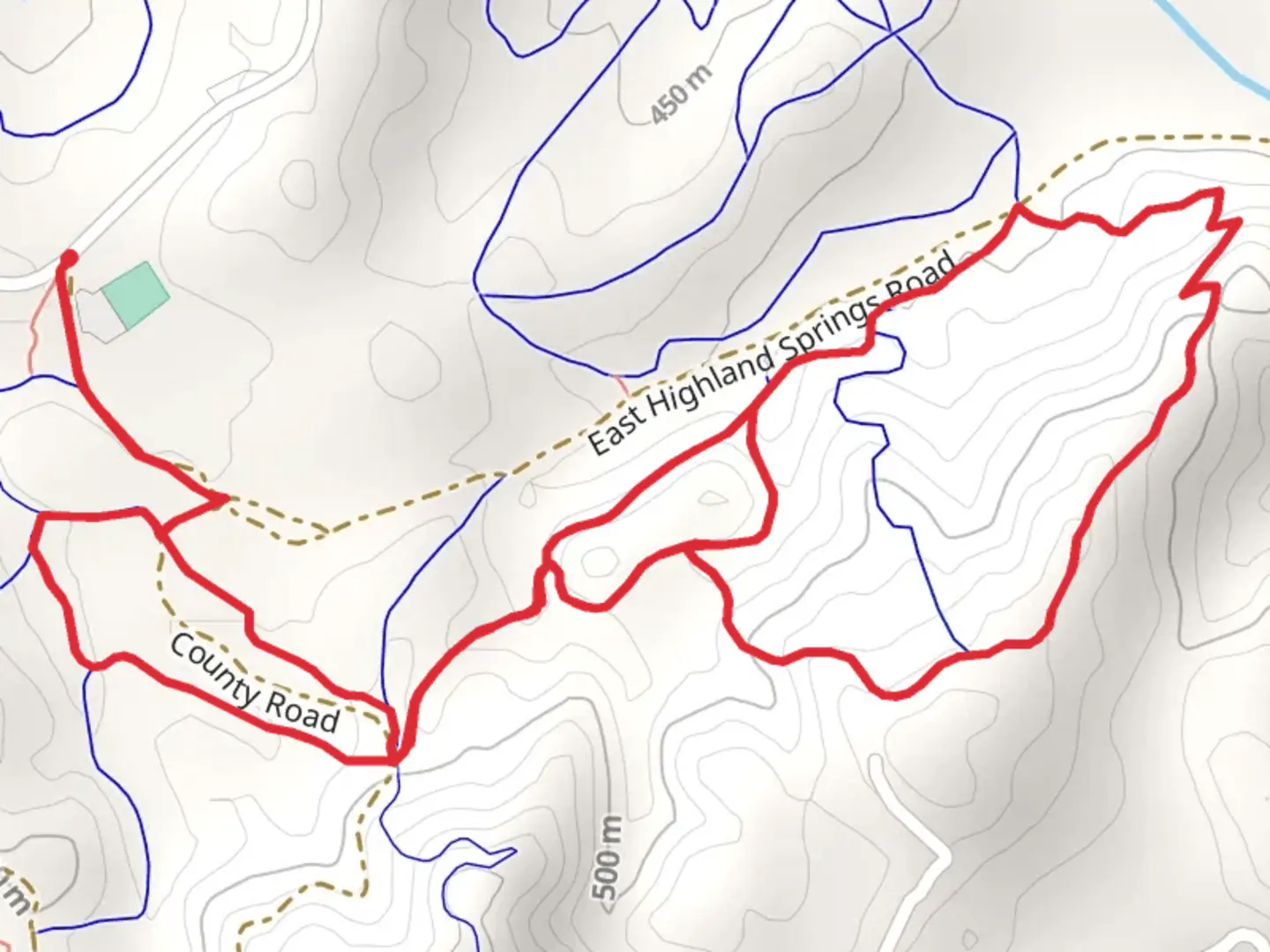An image depicting the trail Puppydog, Jackass and Coyote Loop and its surrounding area.