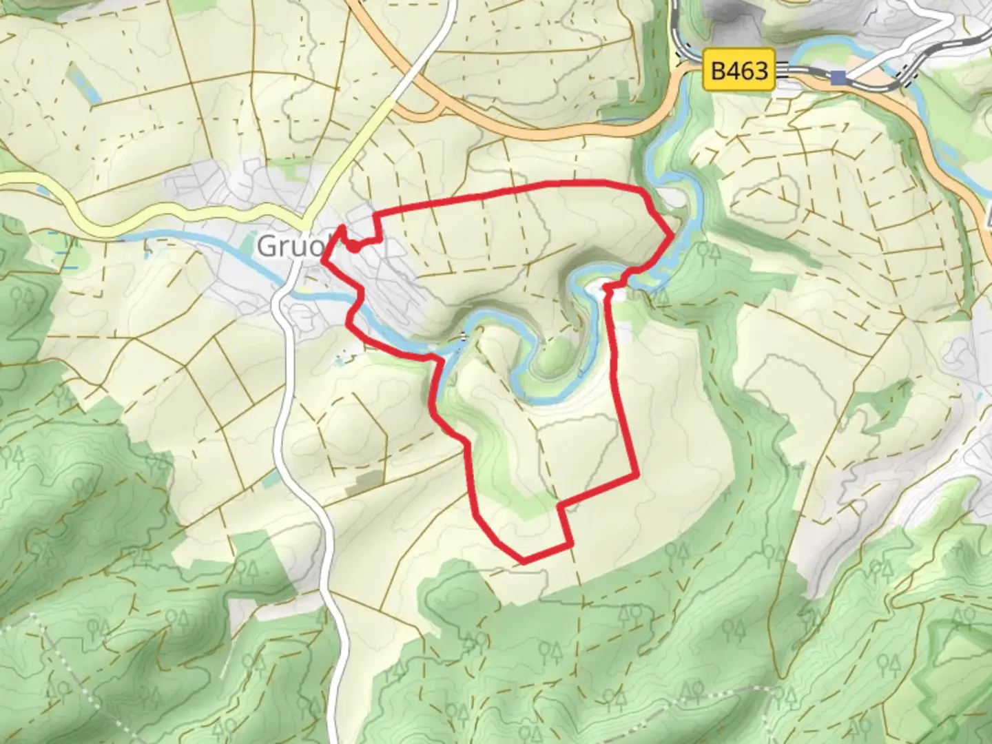 An image depicting the trail Groul, Hospach and Untere Muhle Loop and its surrounding area.