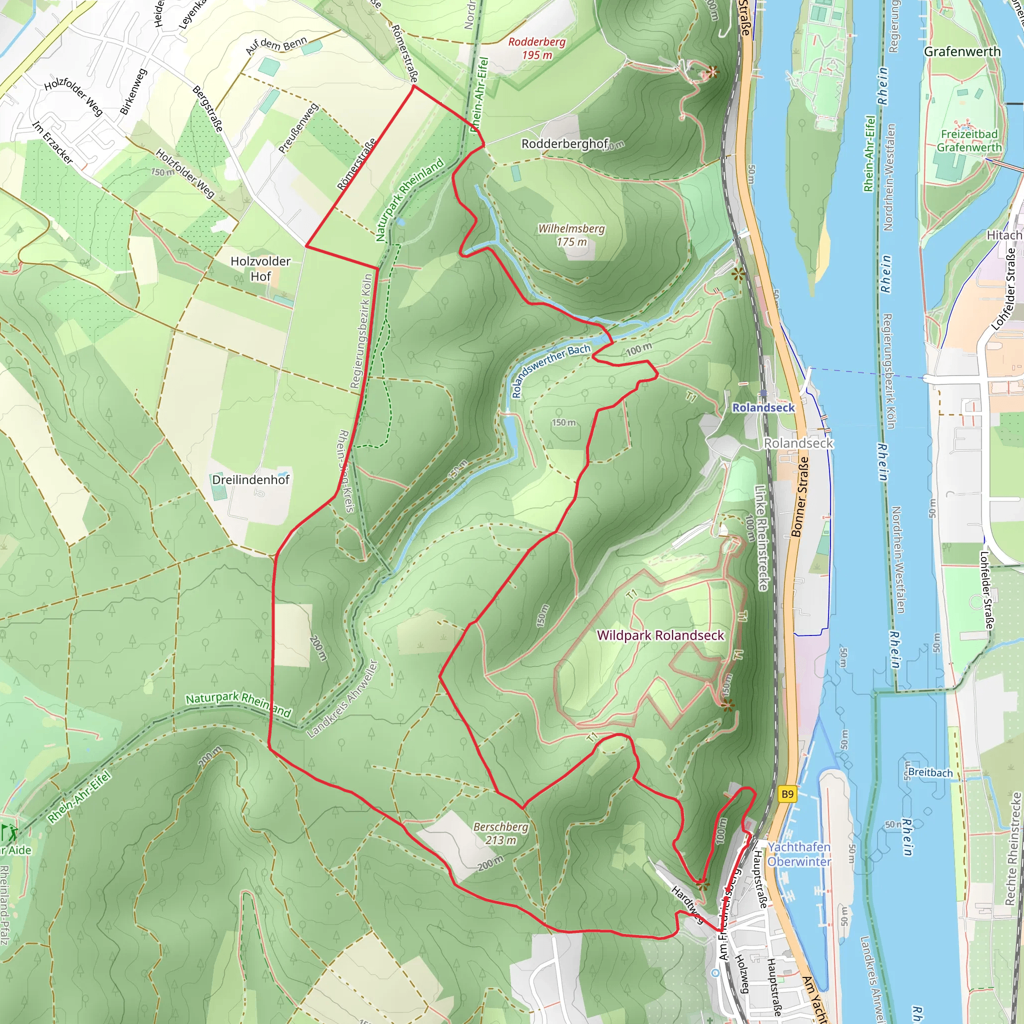 Humboldweg and Oberwinterer Rundwanderweg mobile static map