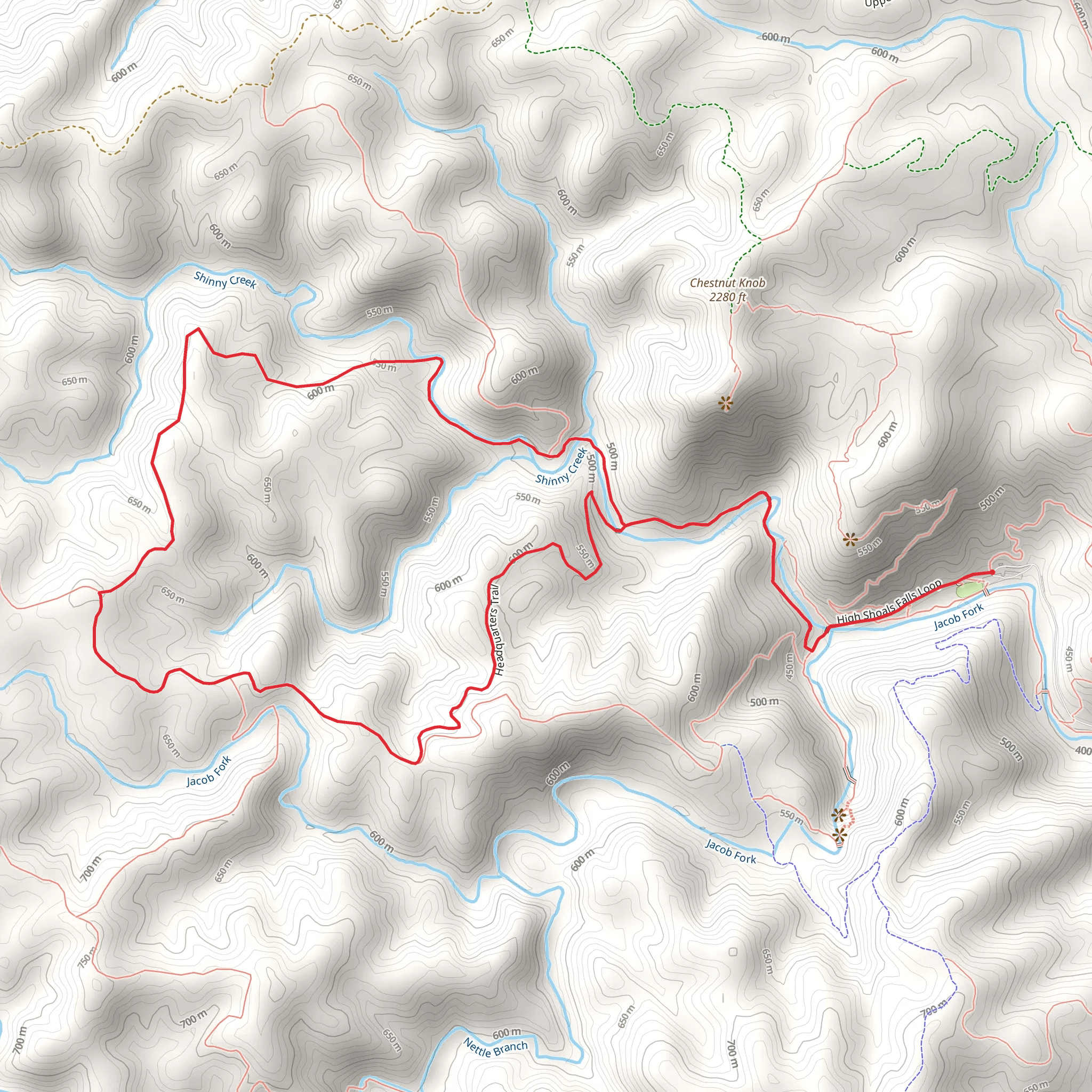 Upper Falls and Shinny Creek Loop Trail mobile static map