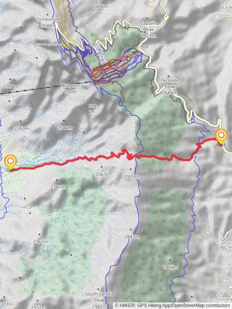 An image depicting the trail Pino Trail, Cienega Trail and Sulphur Canyon Trail and its surrounding area.