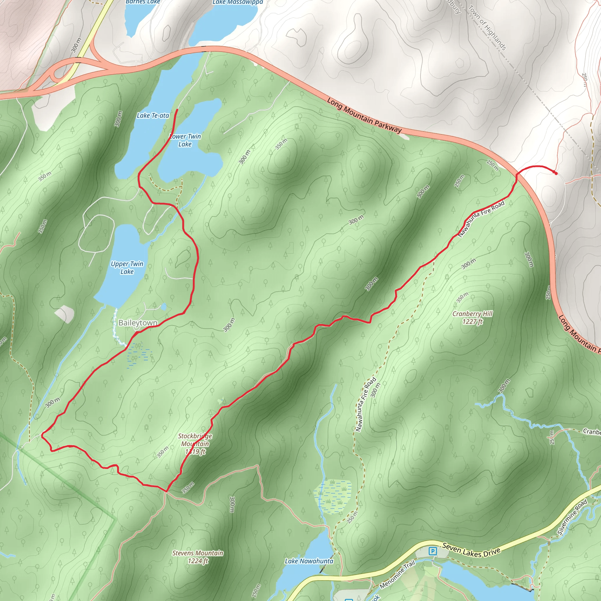 Twin Lakes via Stockbridge Mountain mobile static map