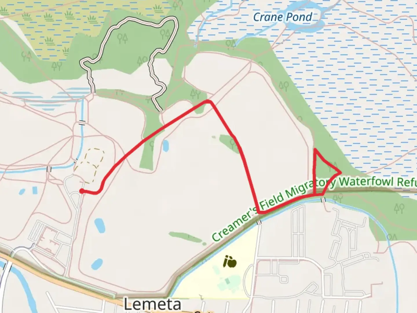 An image depicting the trail Jeff Studdert Sleddog Loop via Farm Road Trail - Short and its surrounding area.