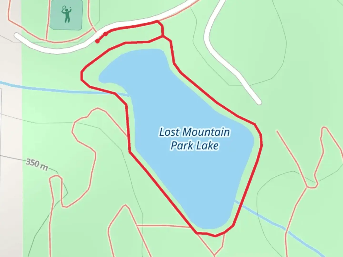 An image depicting the trail Lost Mountain Park Lake Loop and its surrounding area.