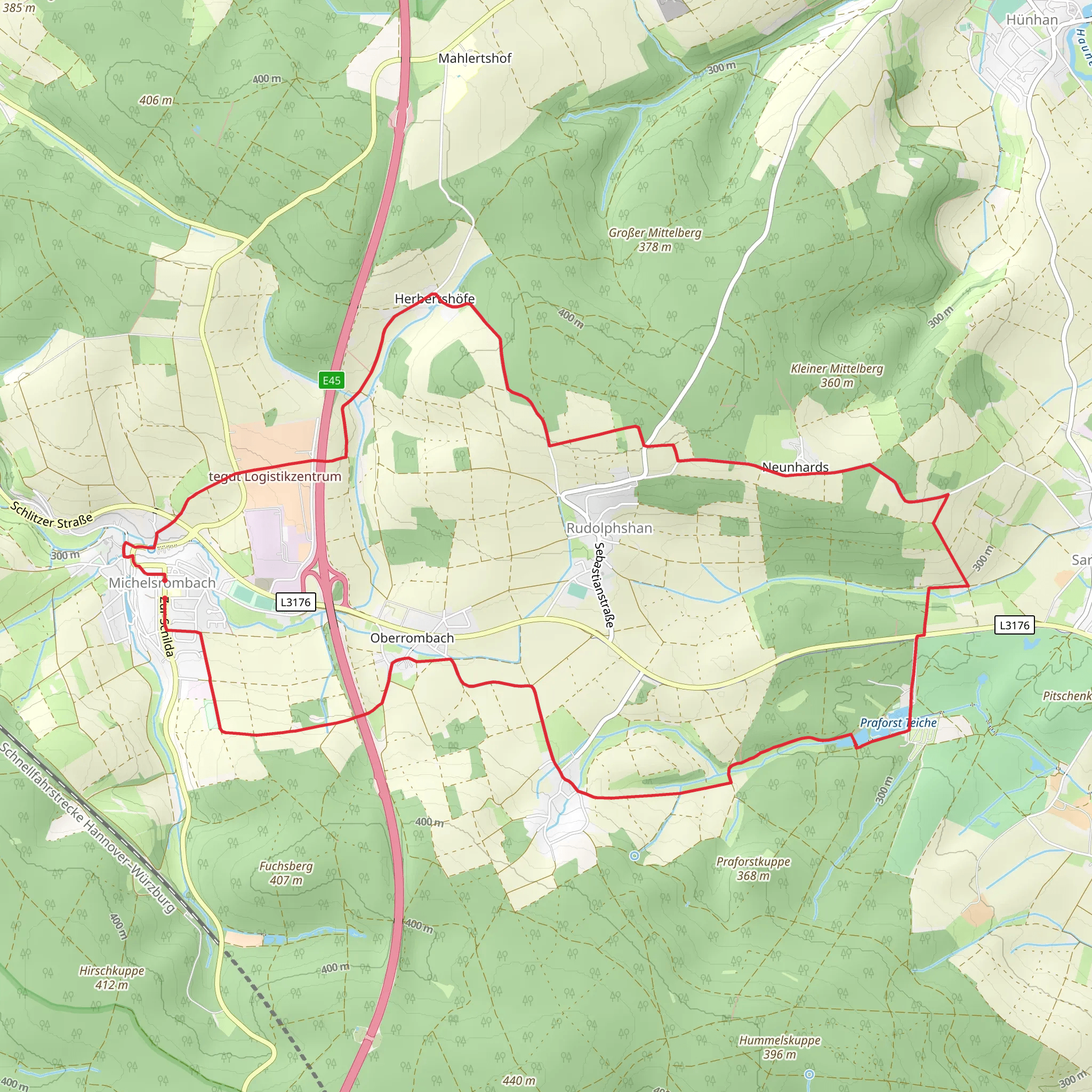 Praforst Teiche via Michelsrombach Rhoen mobile static map