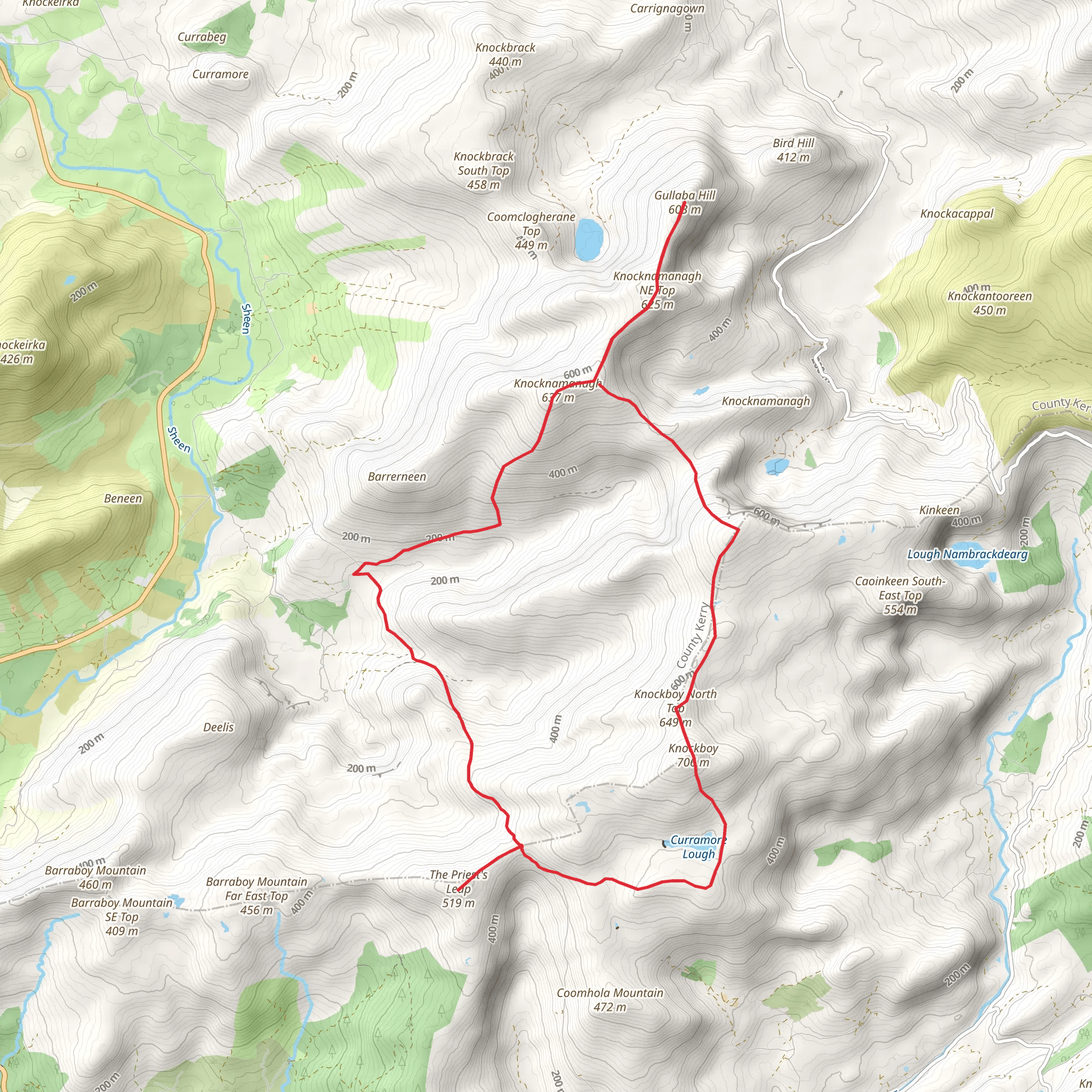 Knocknamanagh and Gullaba Hill Loop from The Priest's Leap mobile static map
