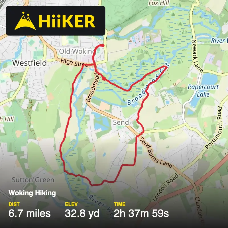 A map preview of the recording Woking Hiking.