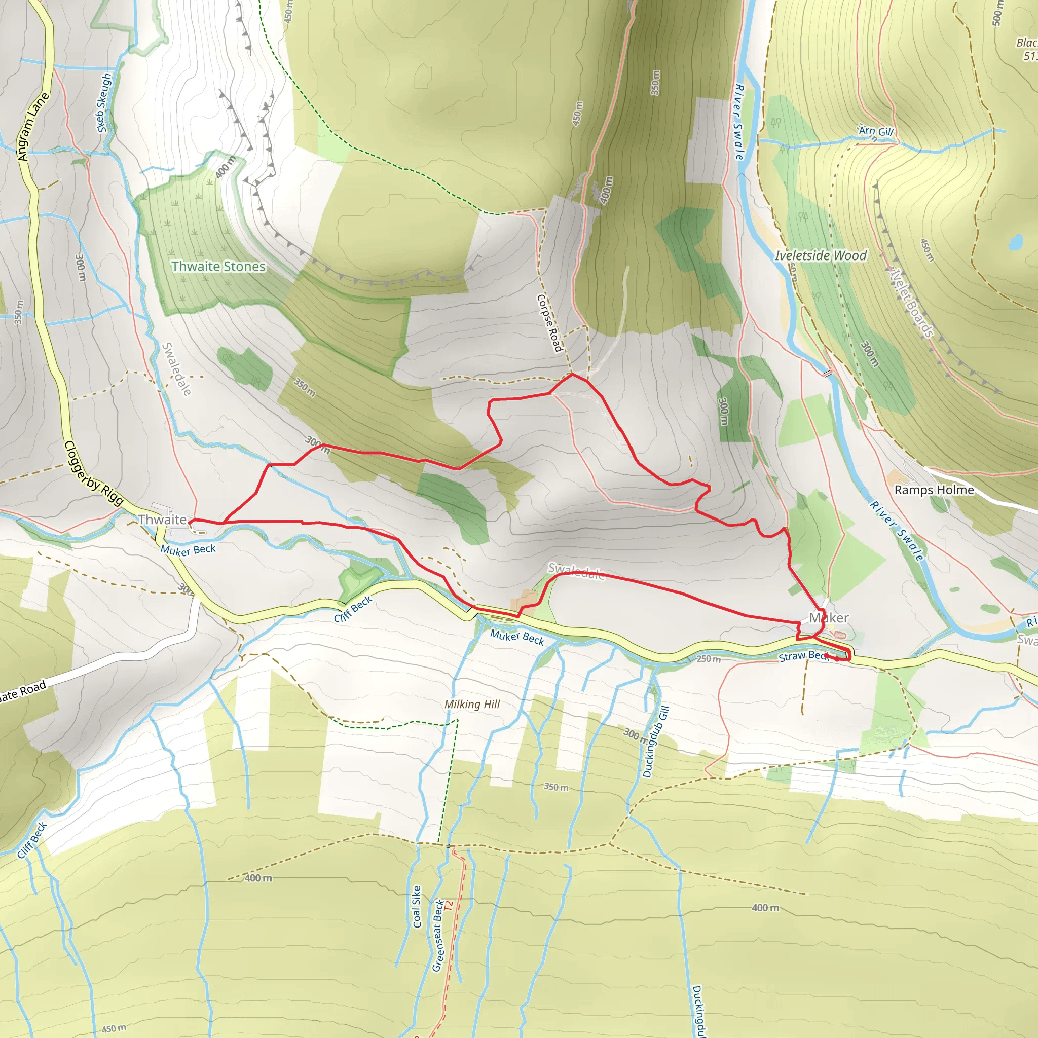 Muker and Thwaite Walk mobile static map
