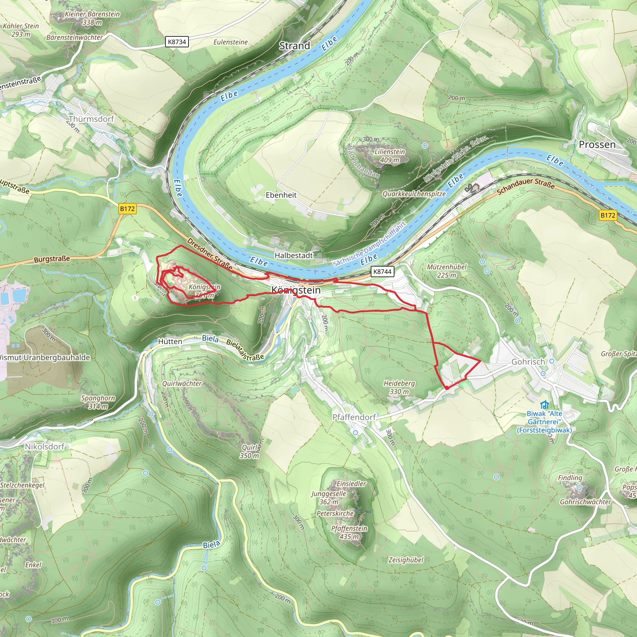 Koenigstein Fortress via Alte Festungsstraße and Malerweg mobile static map