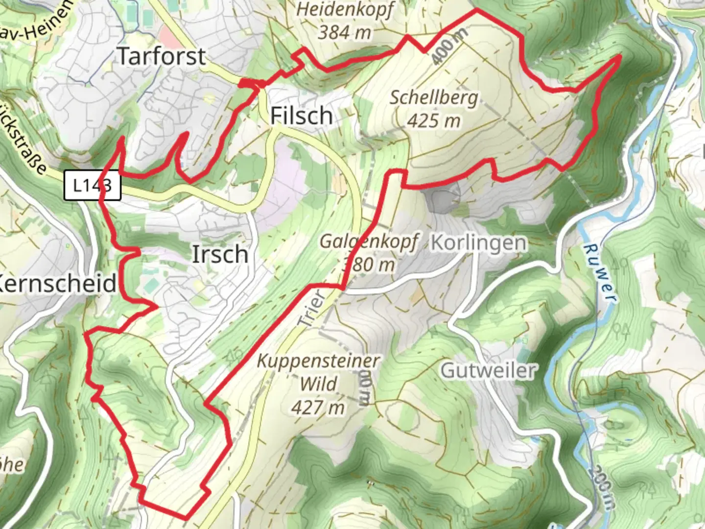 An image depicting the trail Irsch Loop and its surrounding area.