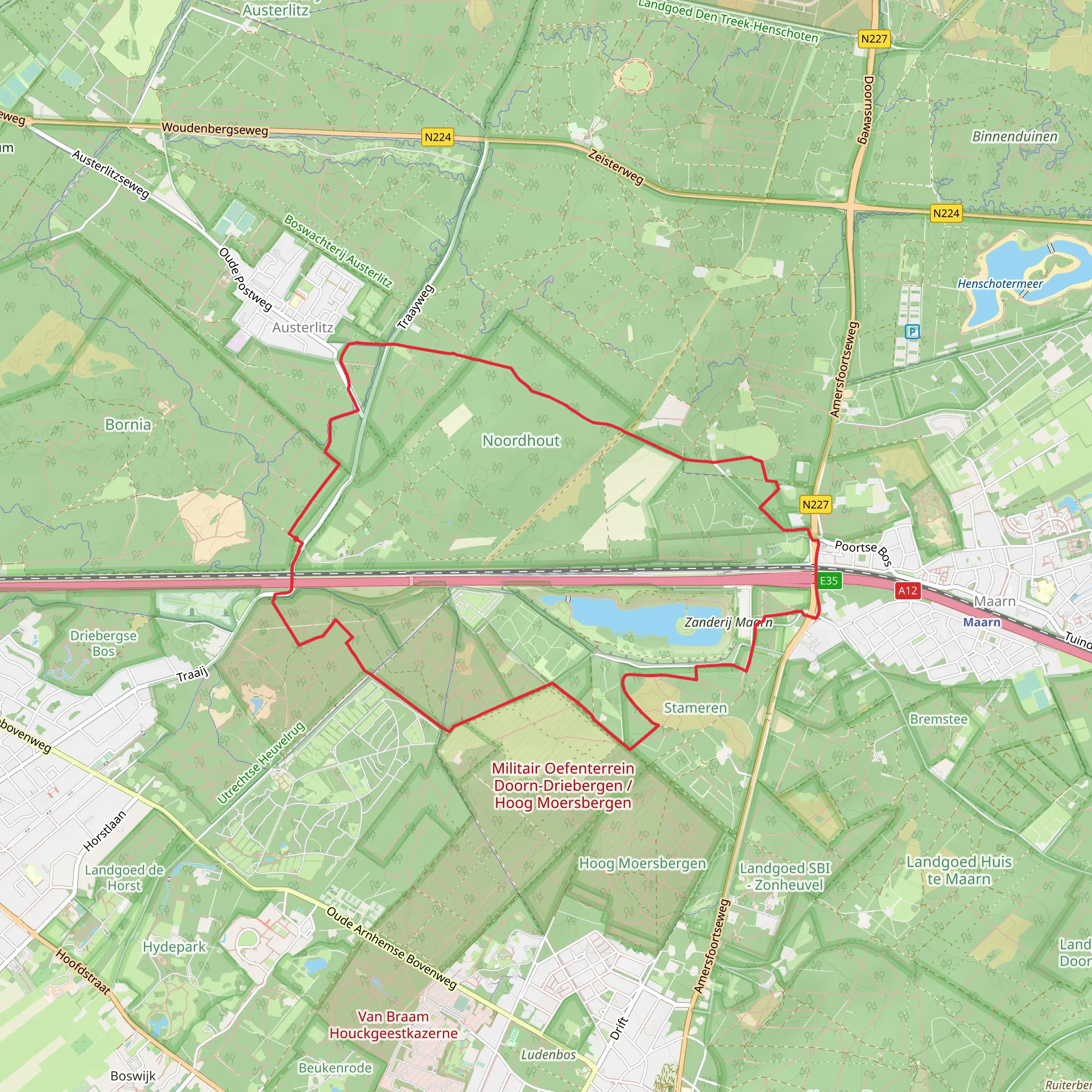 Stamerhoef, Maarnsche Berg and Mollebos via Oude Post Weg mobile static map