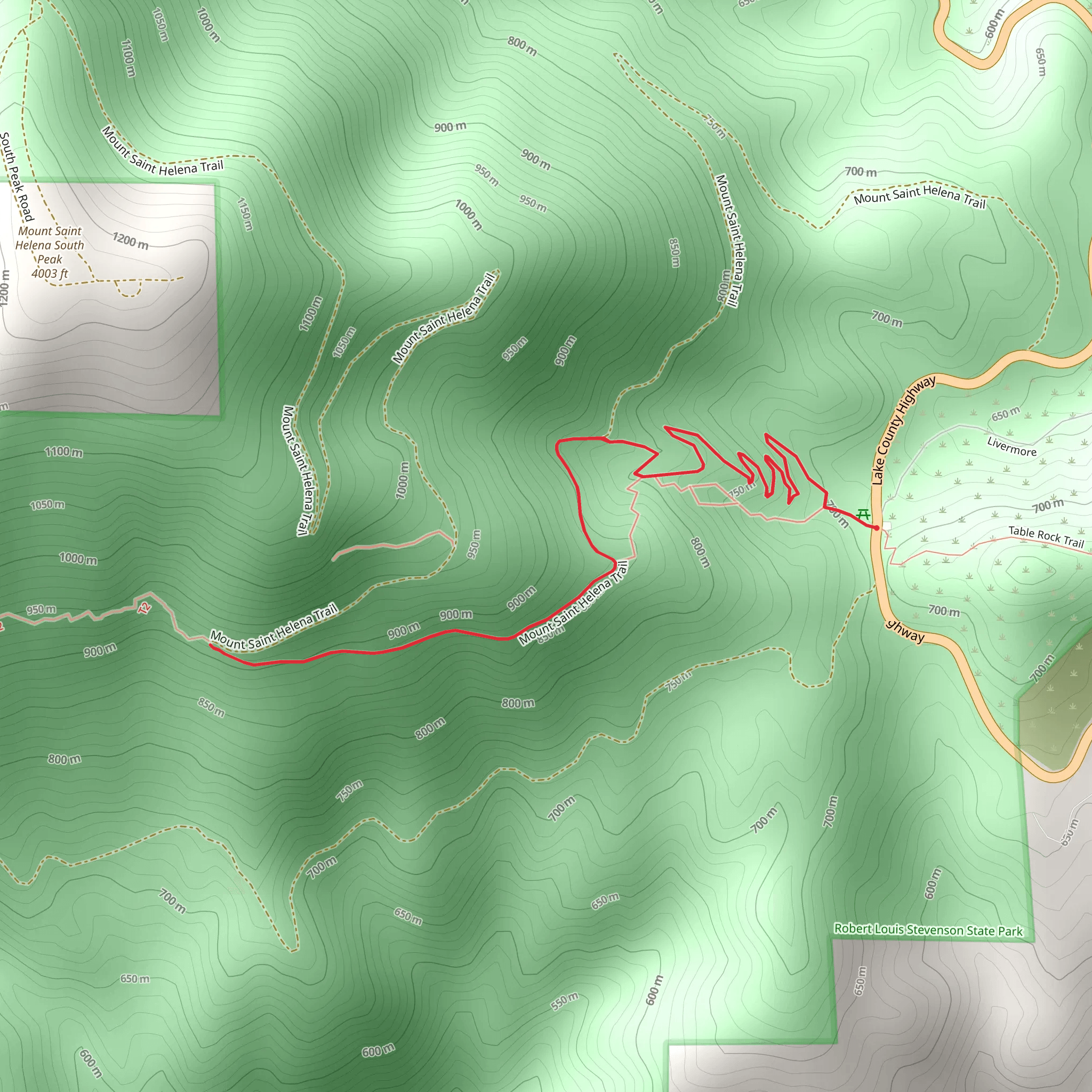 Mount Saint Helena and Stevenson Memorial Trail mobile static map