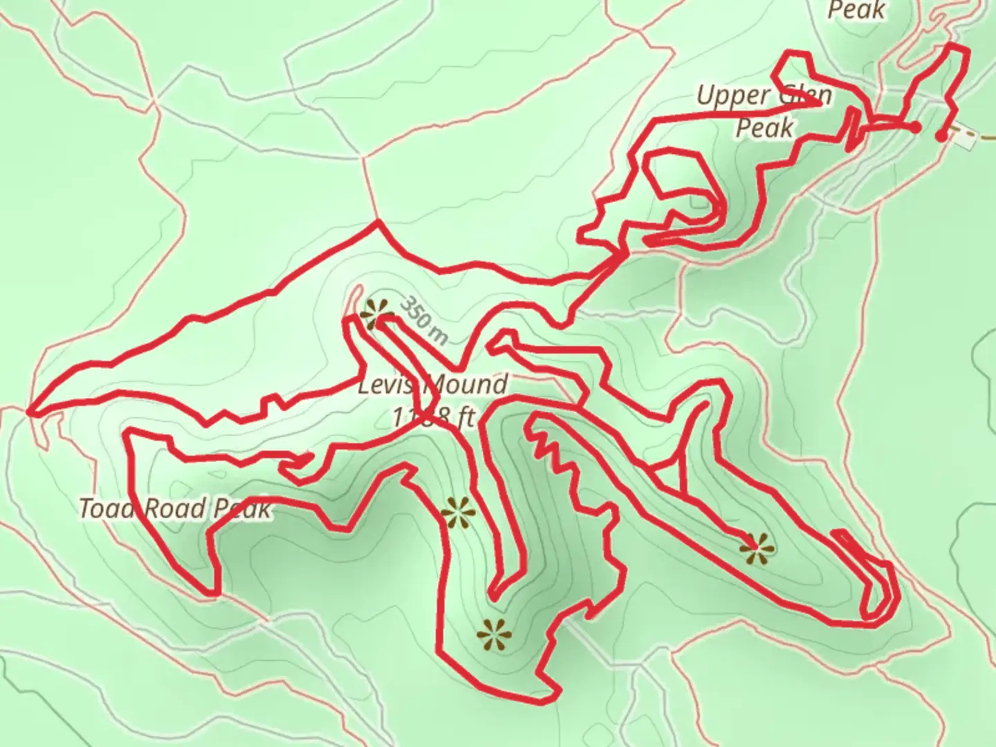 An image depicting the trail Upper Glen Peak and Levis Mound Loop and its surrounding area.