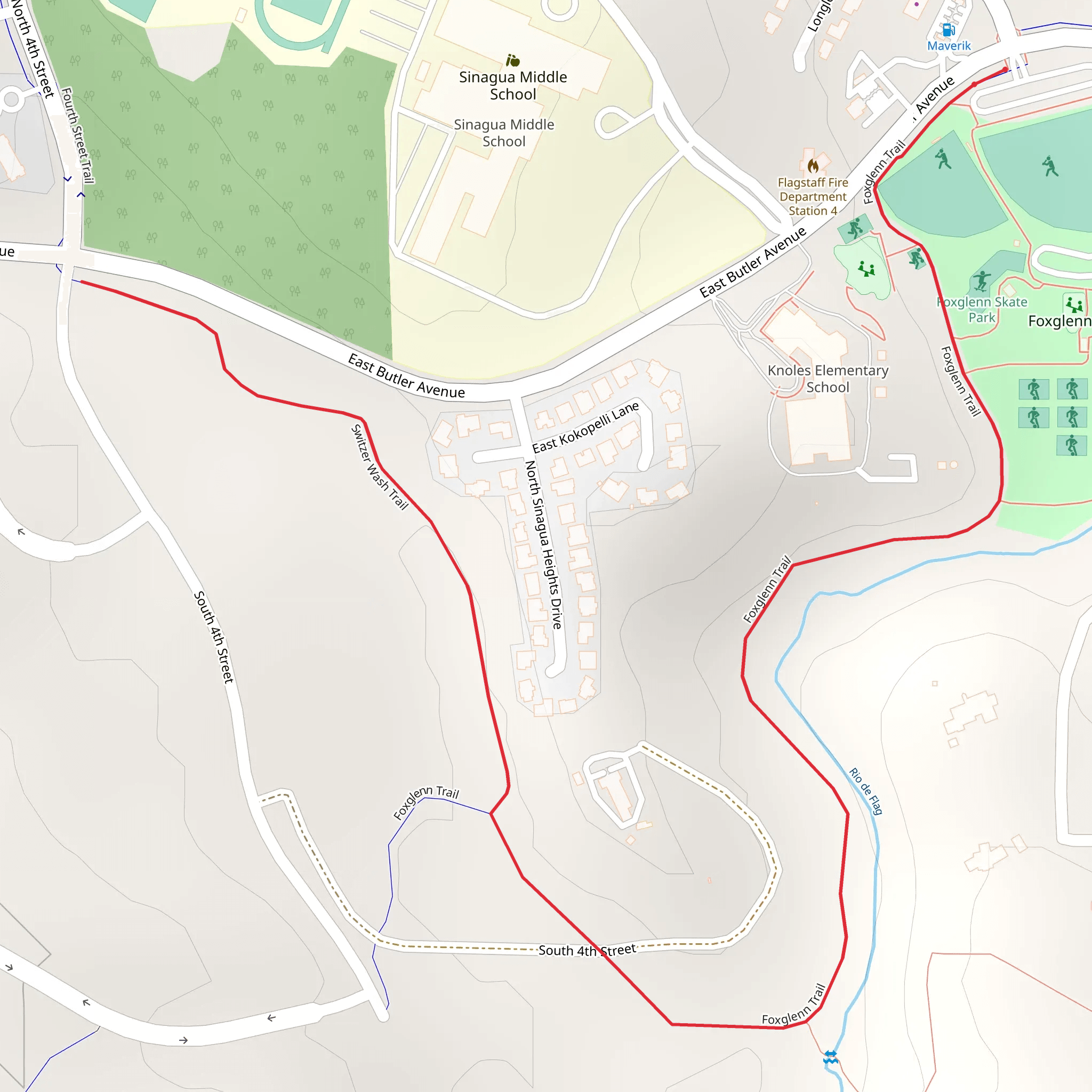 Foxglenn Trail and Switzer Wash Trail mobile static map