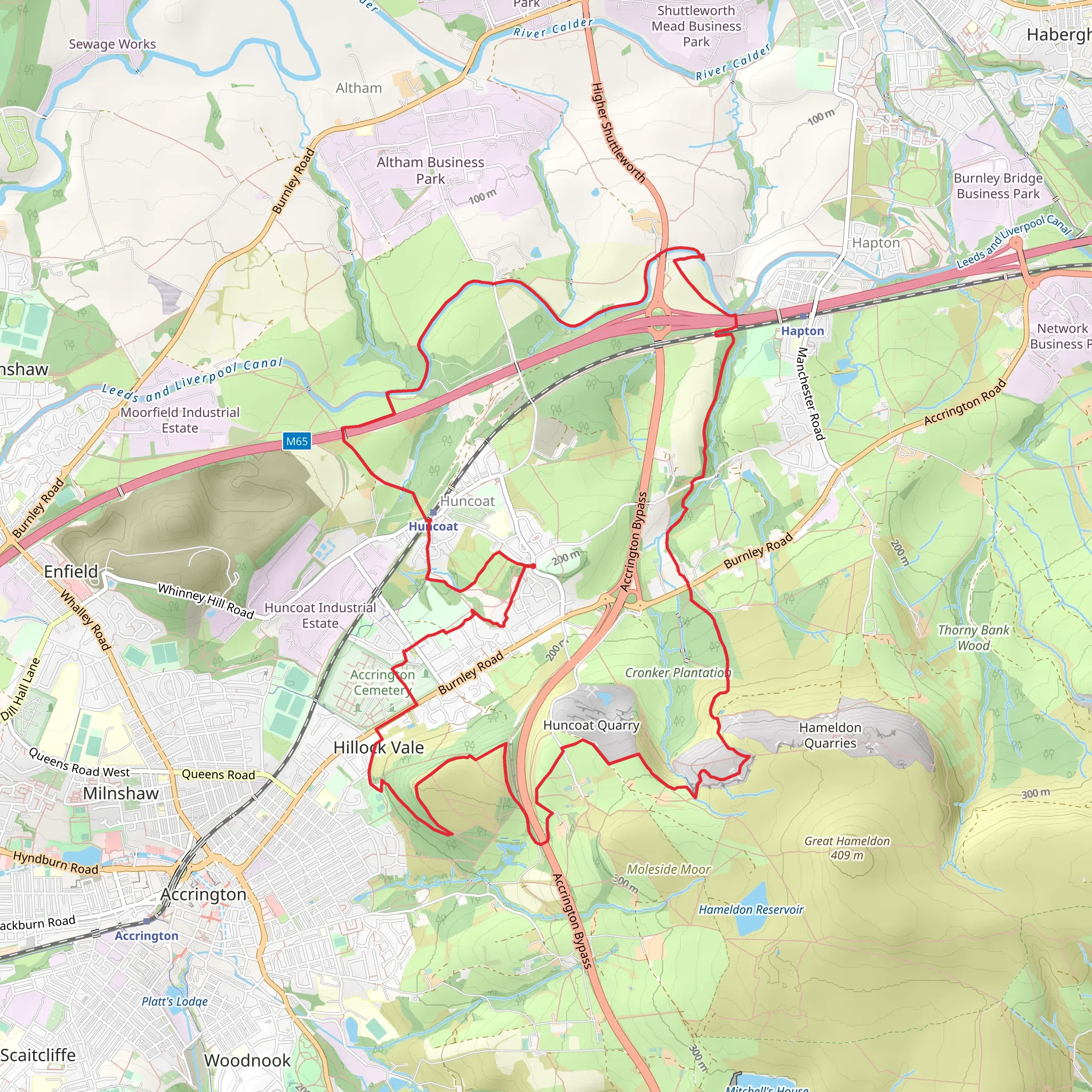 Peel Park, Castle Clough Wood and Leeds and Liverpool Canal Loop mobile static map