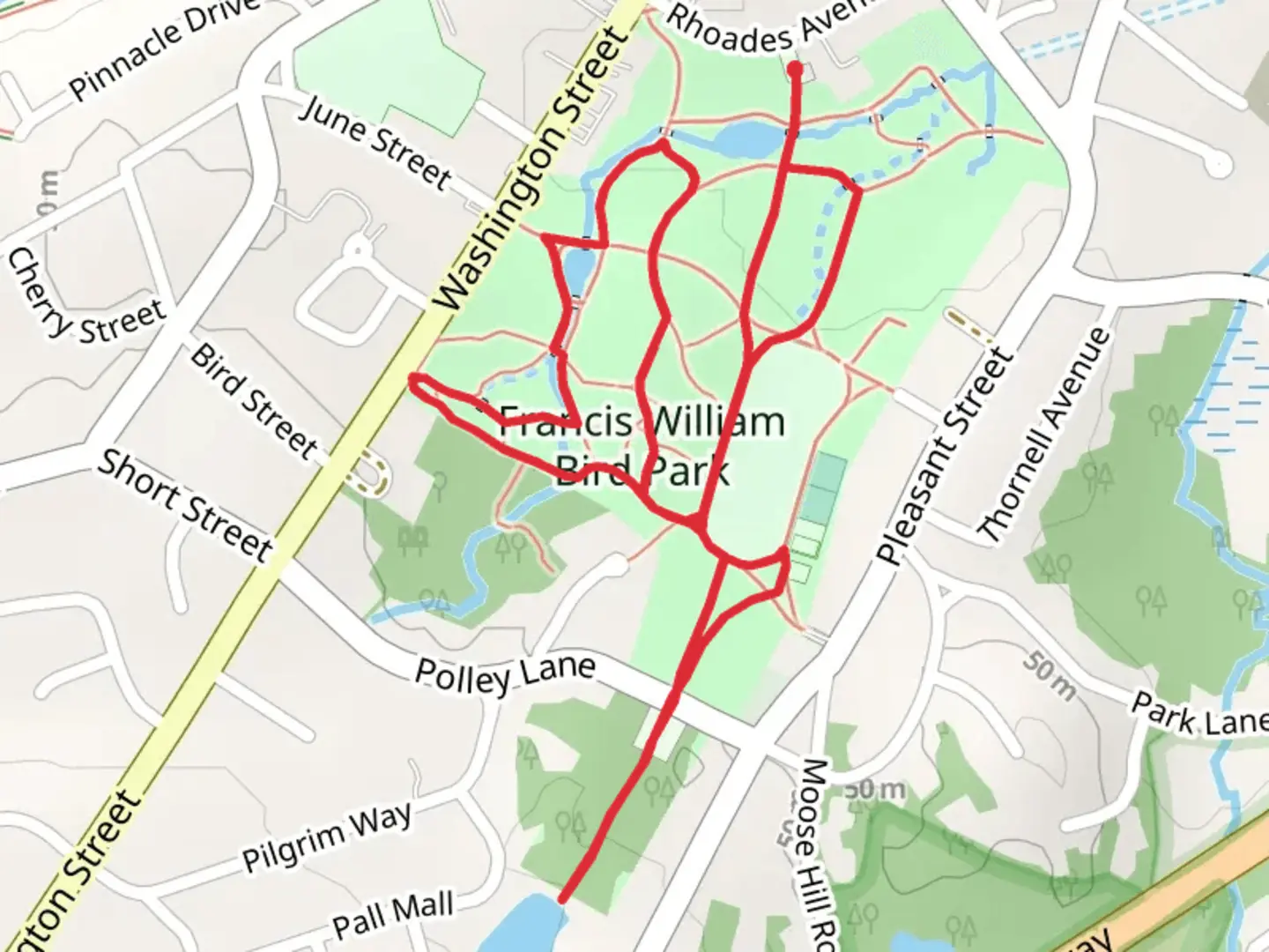 An image depicting the trail Francis William Bird Park Loop Trail and its surrounding area.