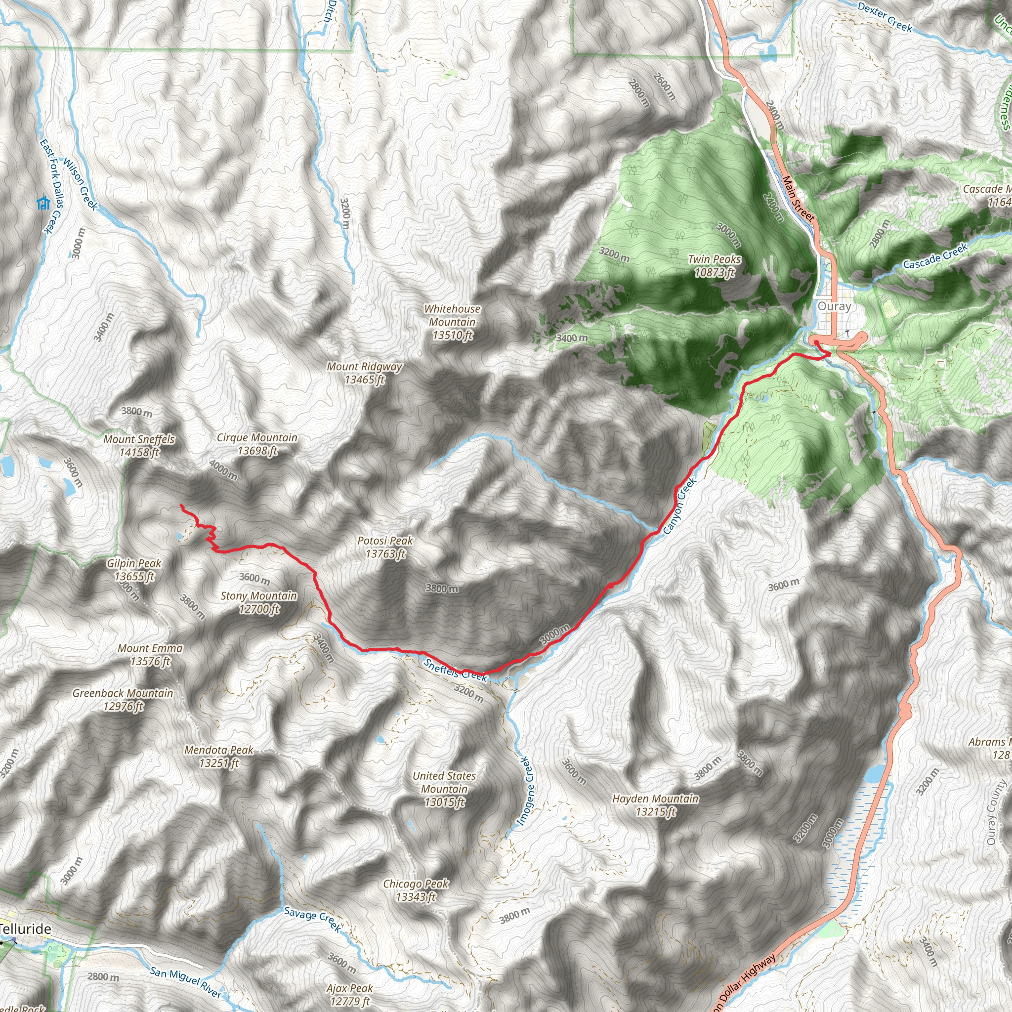 Yankee Boy Basin Road mobile static map