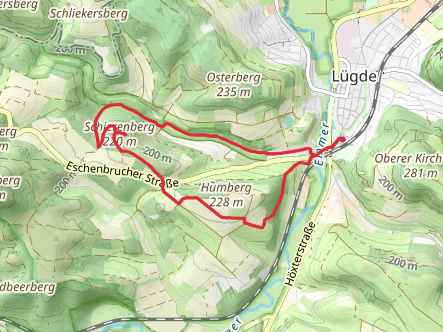 An image depicting the trail Scheirenberg and Numberg via Osterbergweg and its surrounding area.