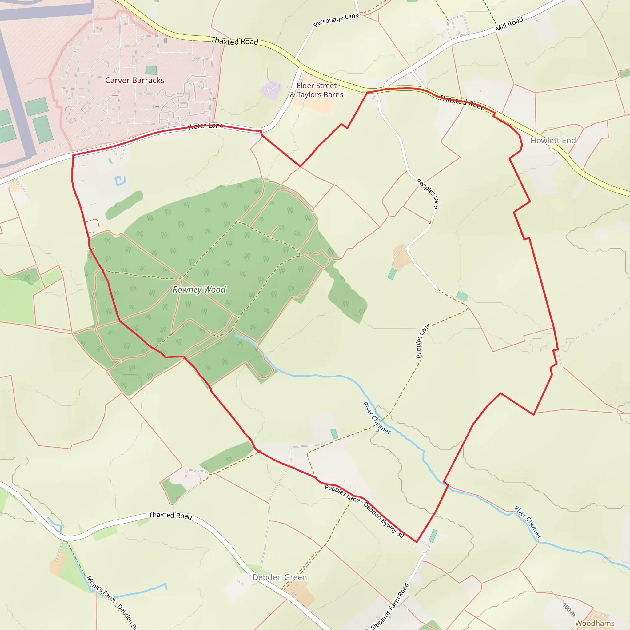 Rowney Wood and Howlett End Loop mobile static map