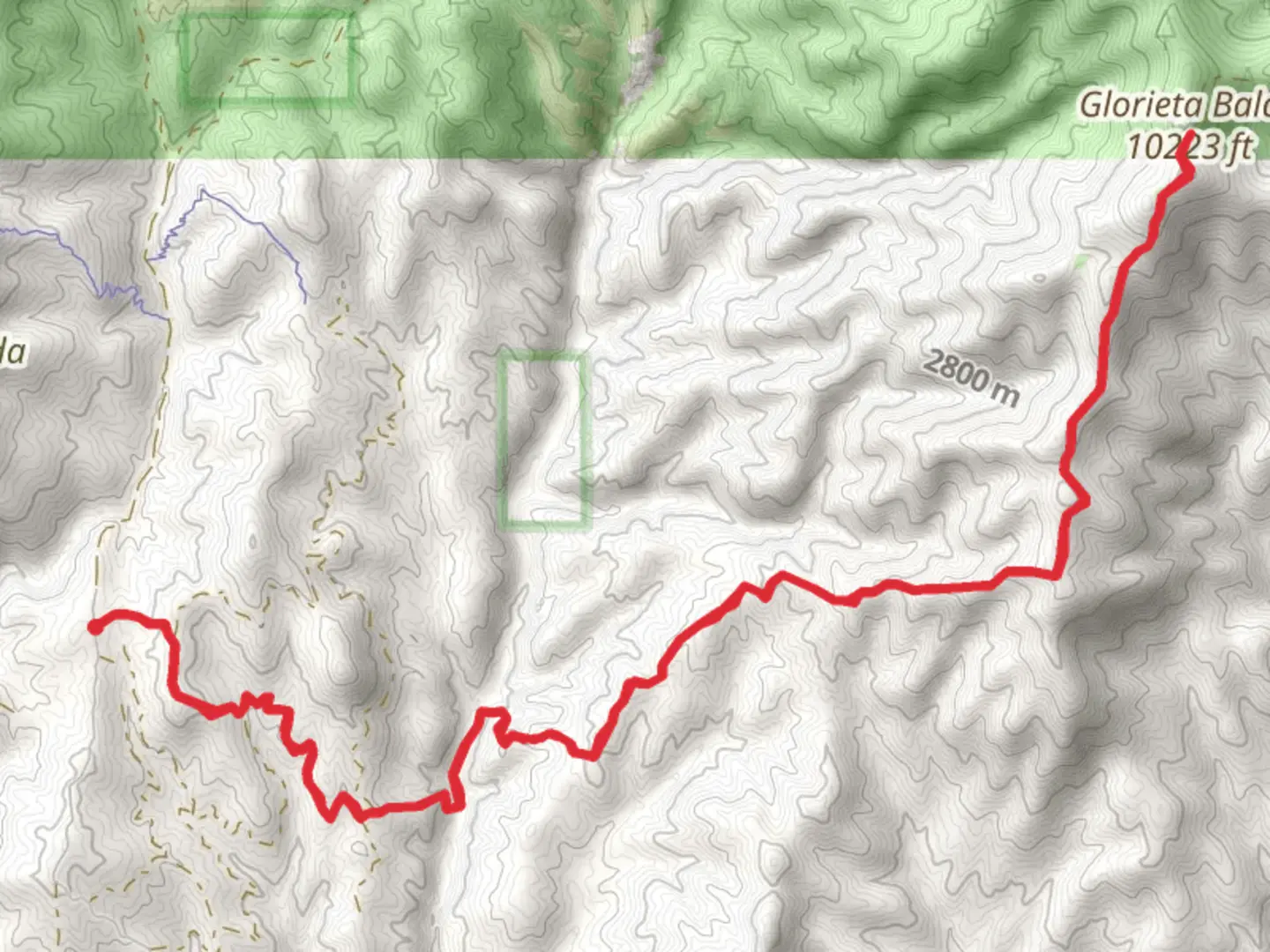 An image depicting the trail Glorieta Baldy via Baldy Trail and its surrounding area.