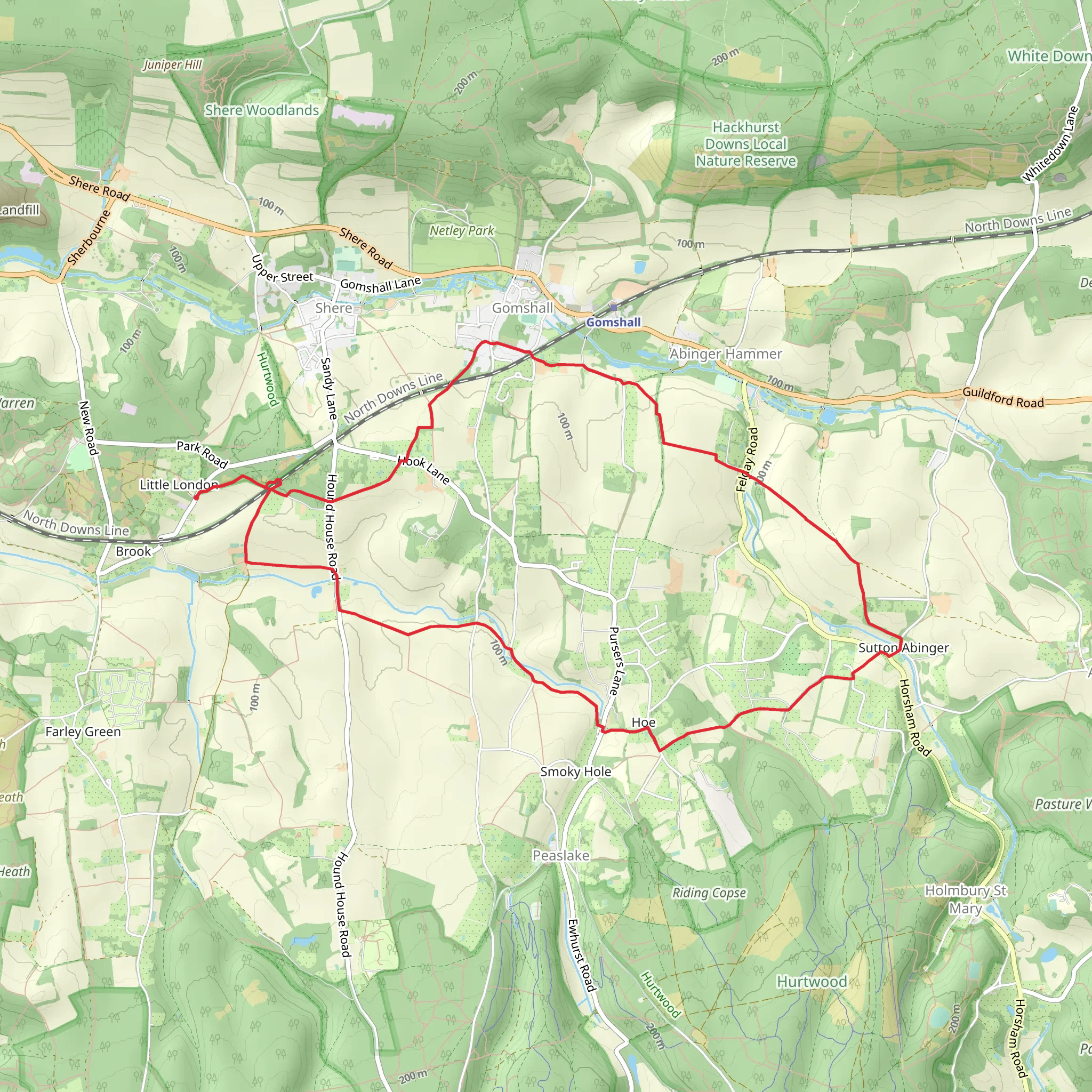 Oxmore Copse and Gomshall Loop mobile static map