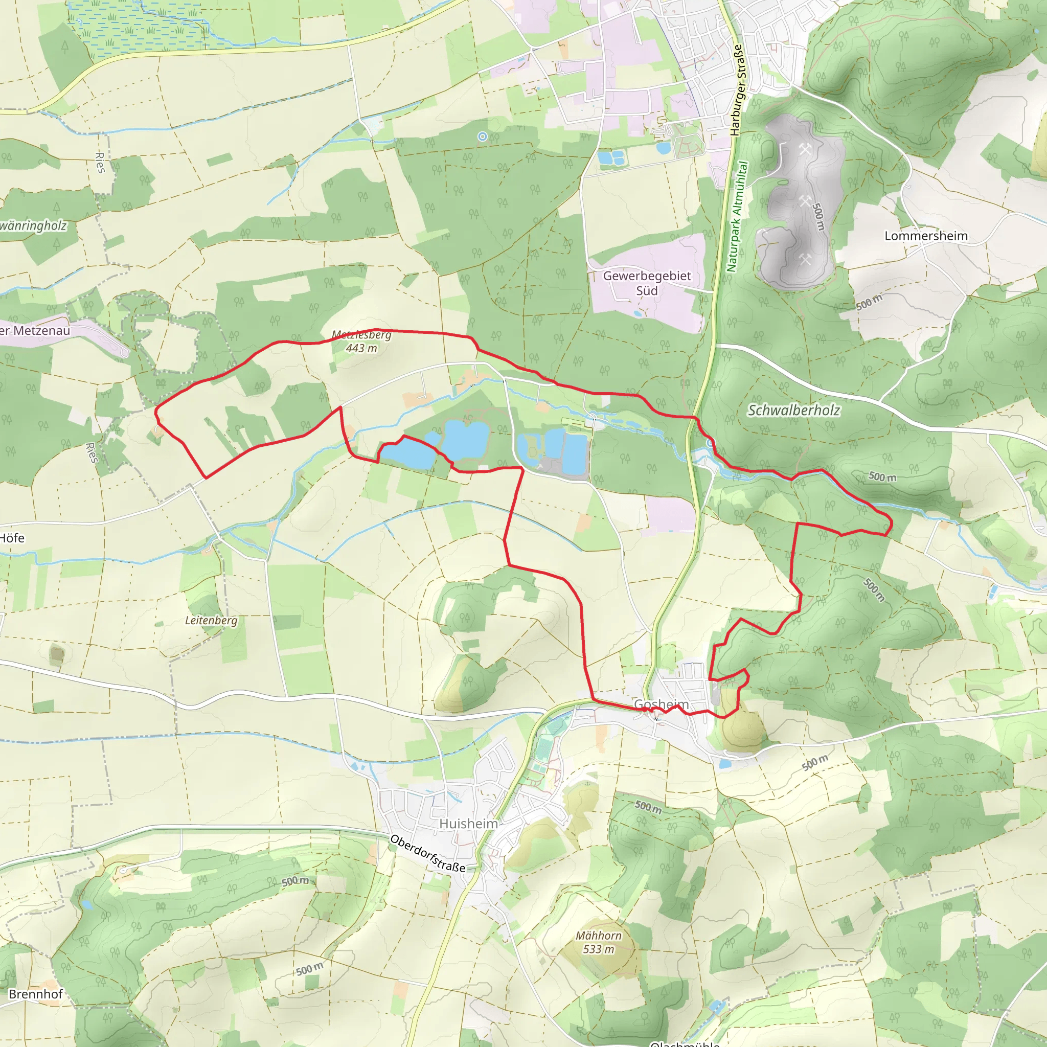 Gosheimer Weiher via Rundwanderweg Monheim 16 mobile static map