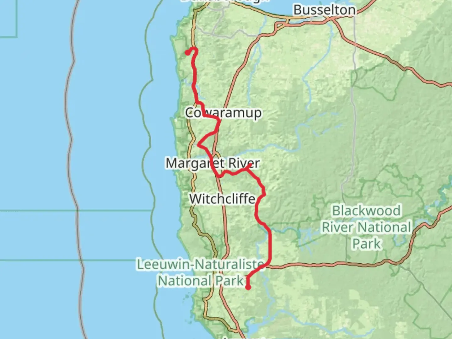 An image depicting the trail Margaret River Small Family Winery Trail and its surrounding area.
