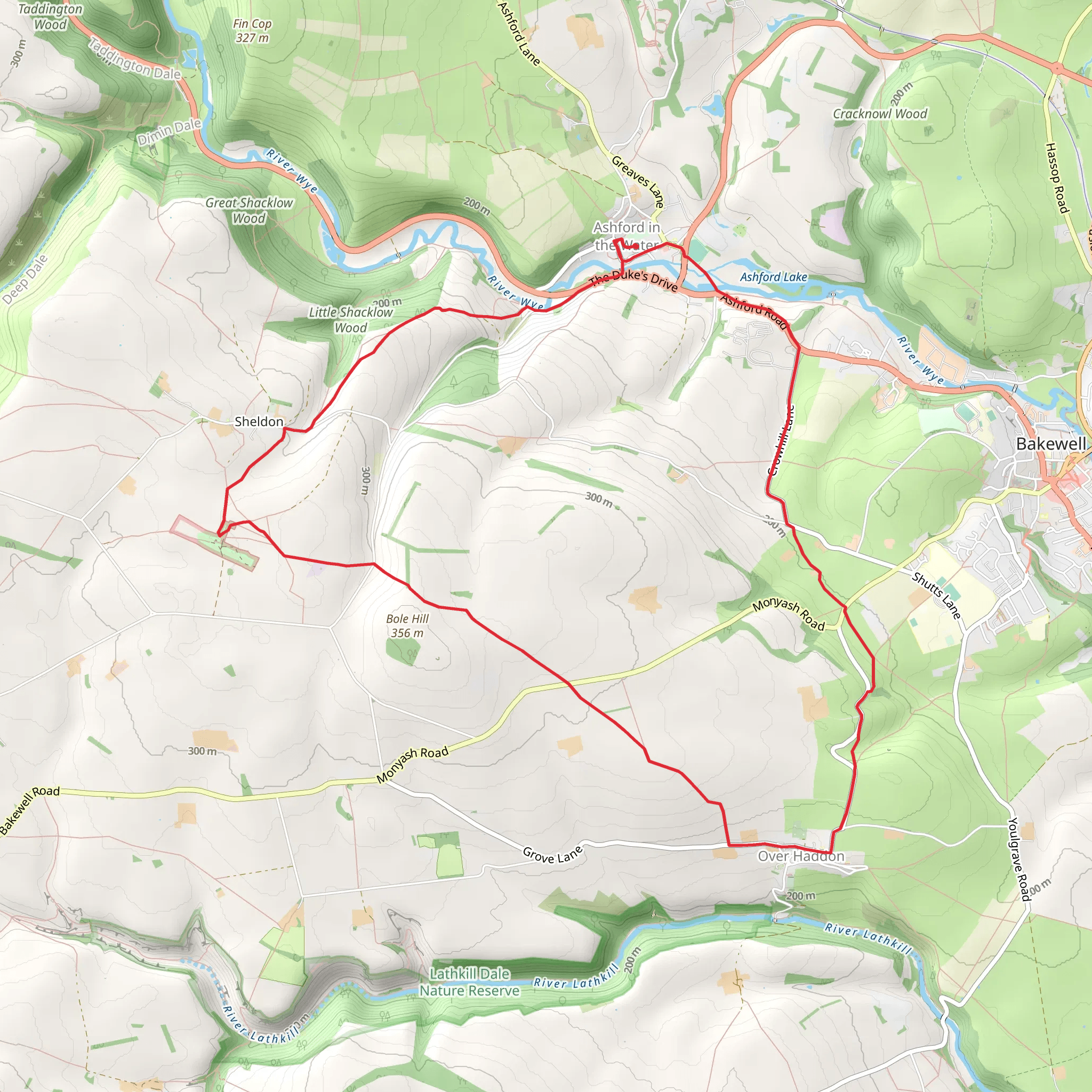 Magpie Mine and Over Haddon from Ashford-in-the Water mobile static map