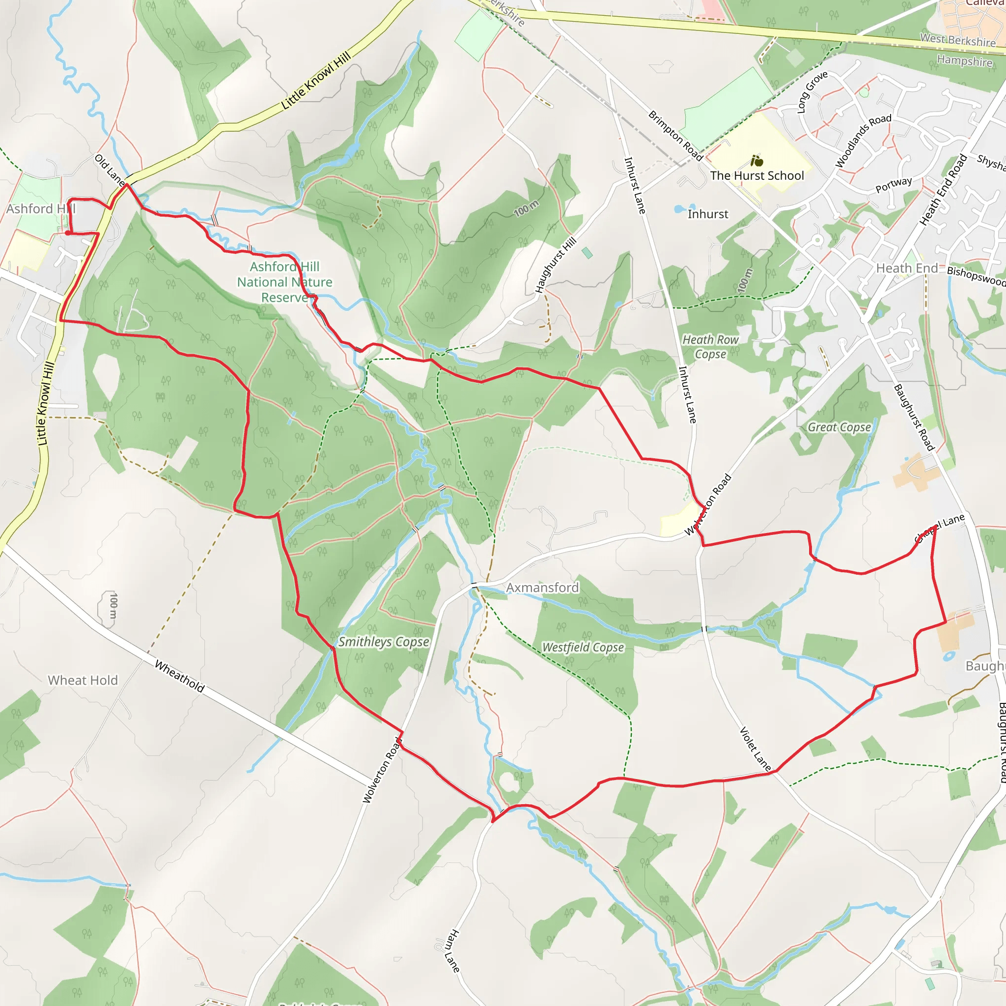 Ashford Hill NNR, Smithleys Copse and Great Haughurst Copse Loop mobile static map
