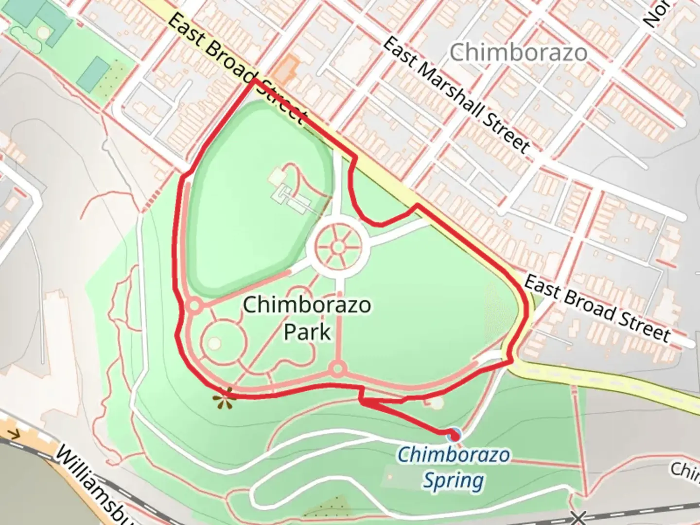 An image depicting the trail Chimborazo Park Loop and its surrounding area.
