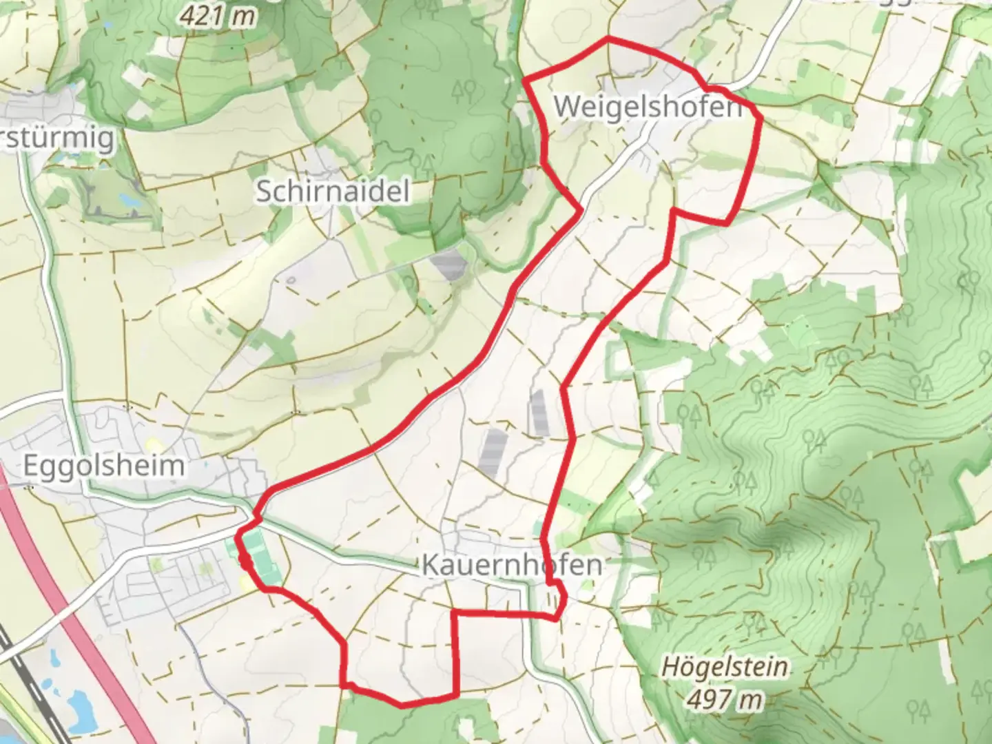 An image depicting the trail Lauferlebnis Fraenkische Schweiz and its surrounding area.