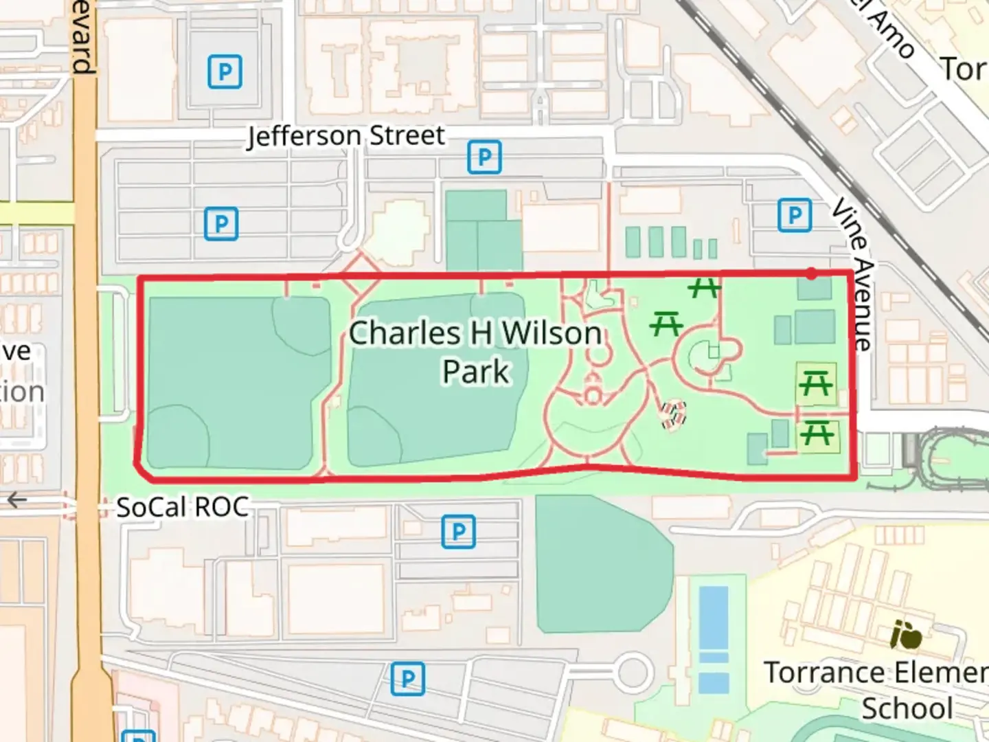 An image depicting the trail Charles H Wilson Park Loop and its surrounding area.