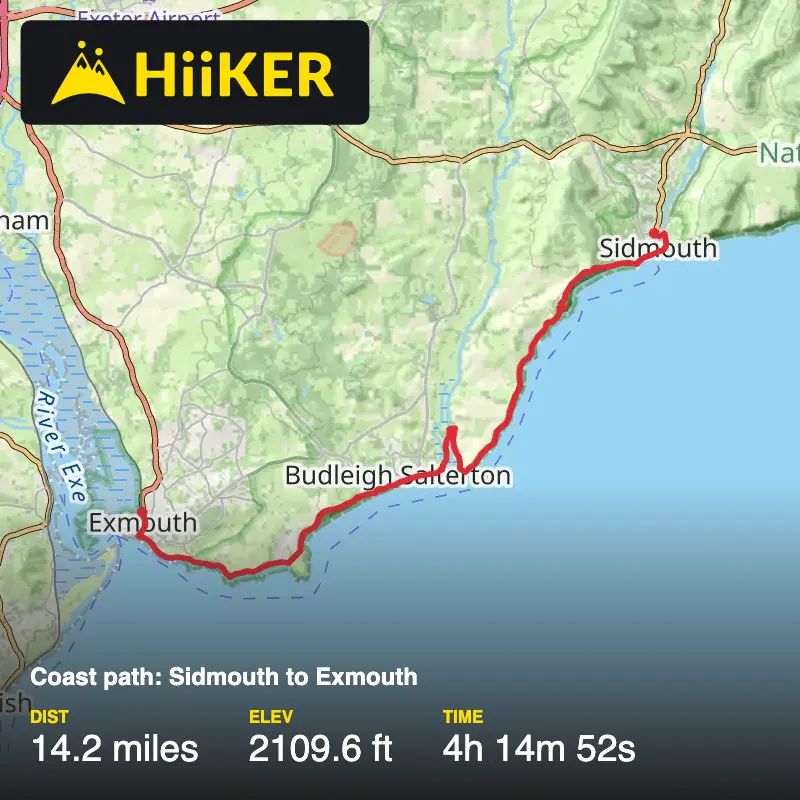 A map preview of the recording Coast path: Sidmouth to Exmouth .