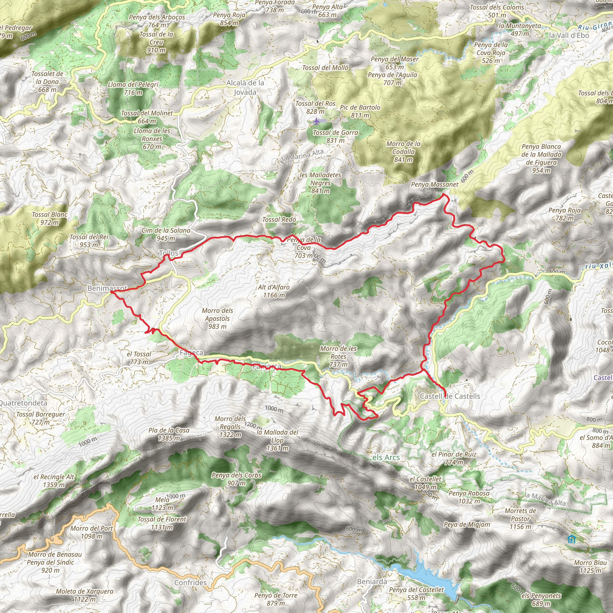 Benimassot – Malafí Ravine – Castell de Castells - Benimassot PR CV 168 mobile static map