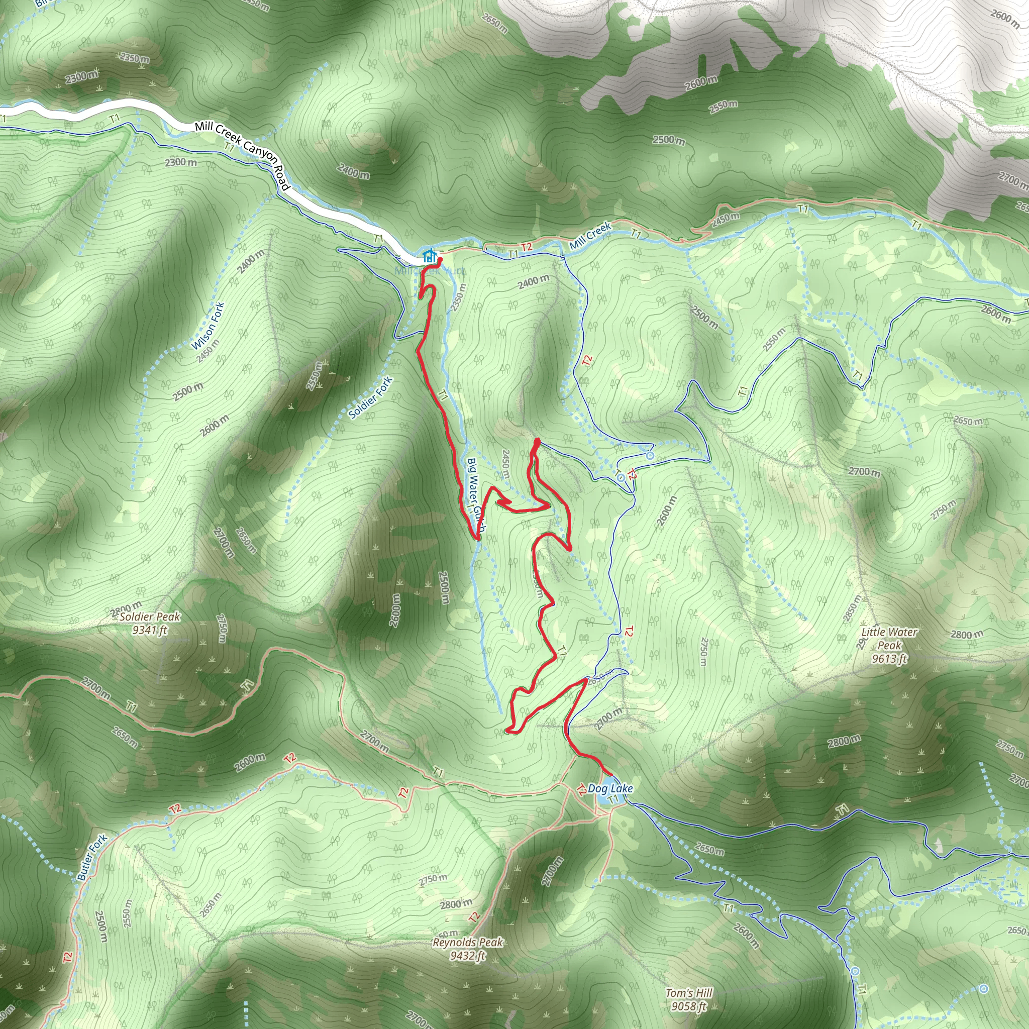 Dog Lake via Big Water Trail mobile static map