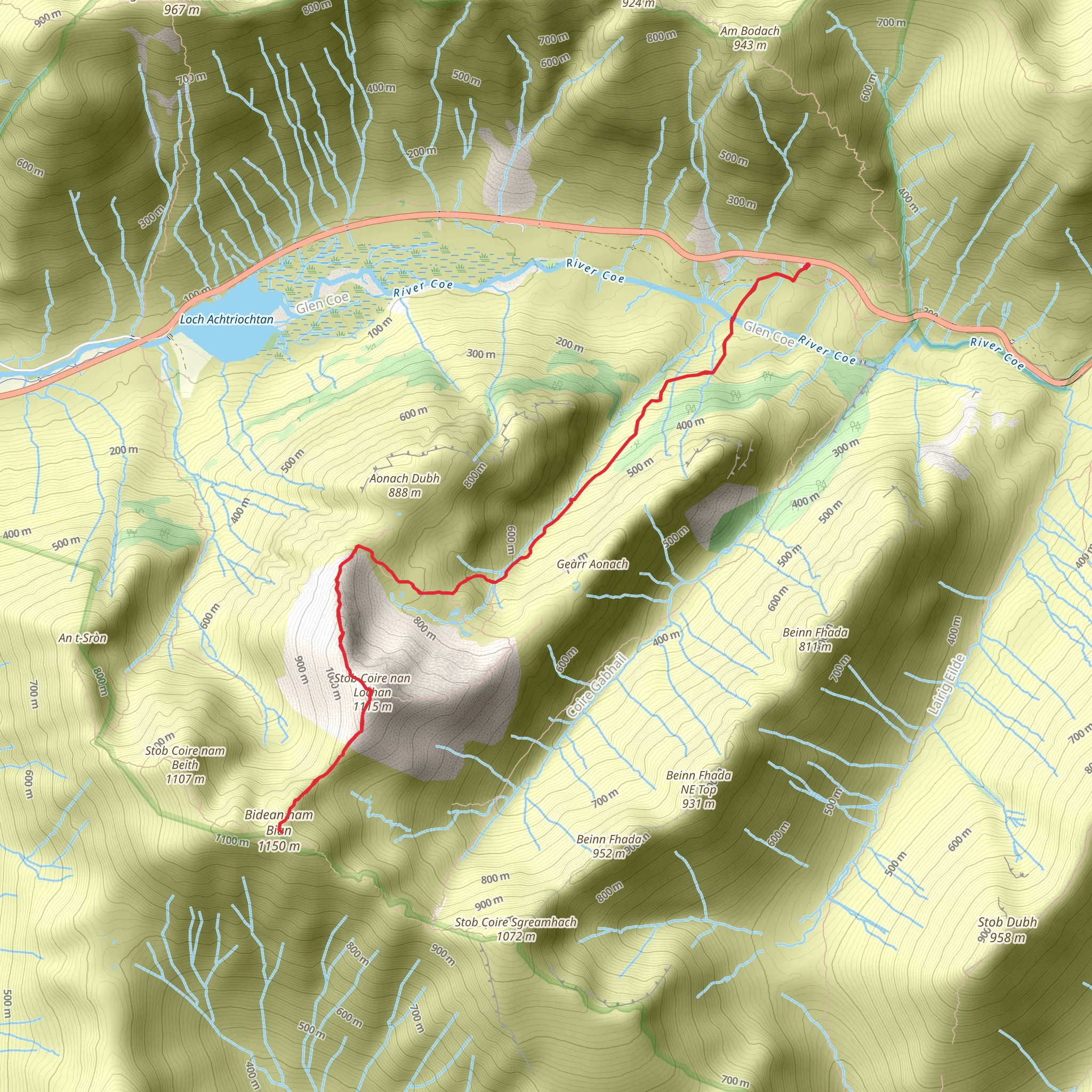 Bidean nam Bian via Stob Coirre Nan Lochan mobile static map