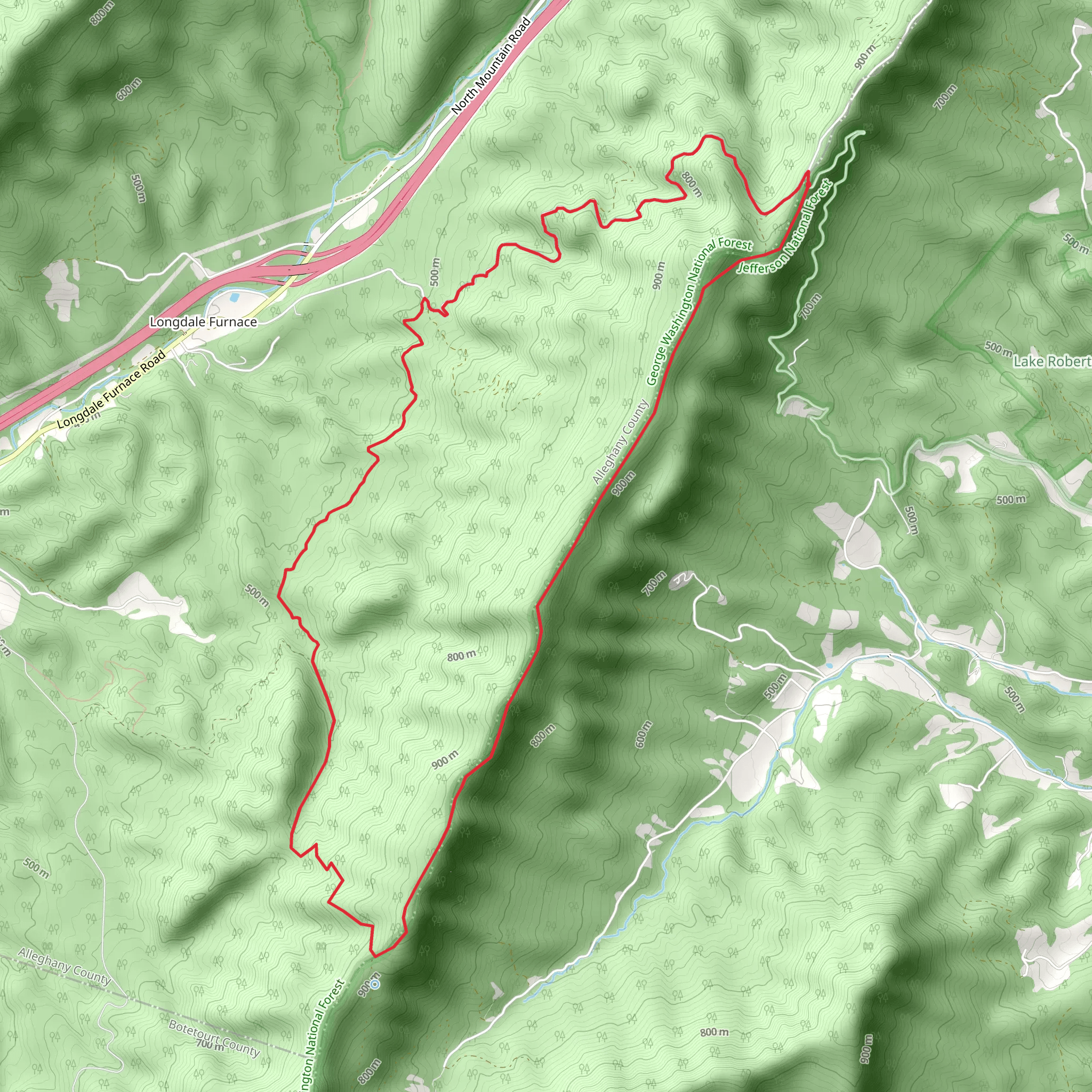 Pete's Cave Trail and Longdale Loop Trail mobile static map