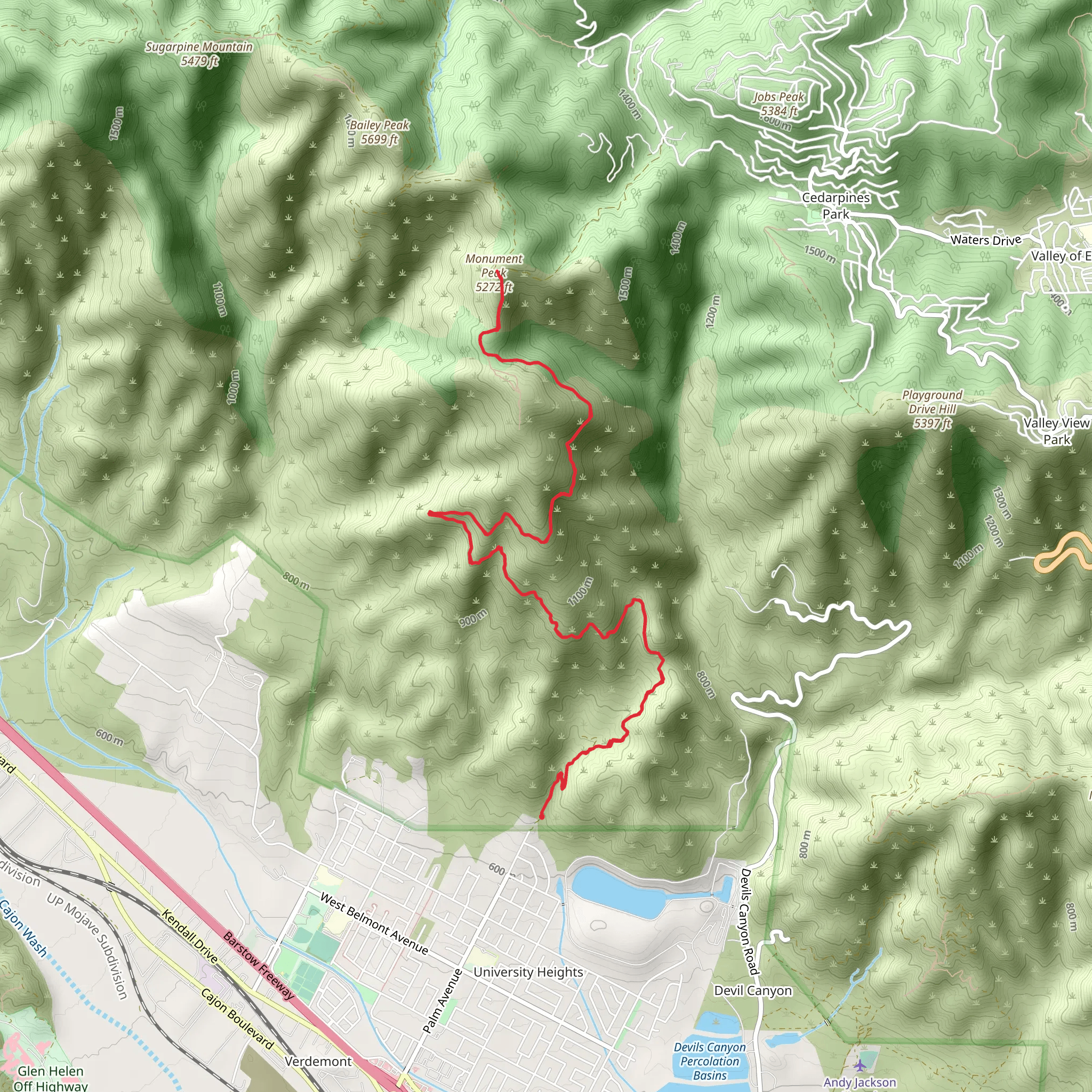 Monument Peak via Bailey Canyon Road mobile static map