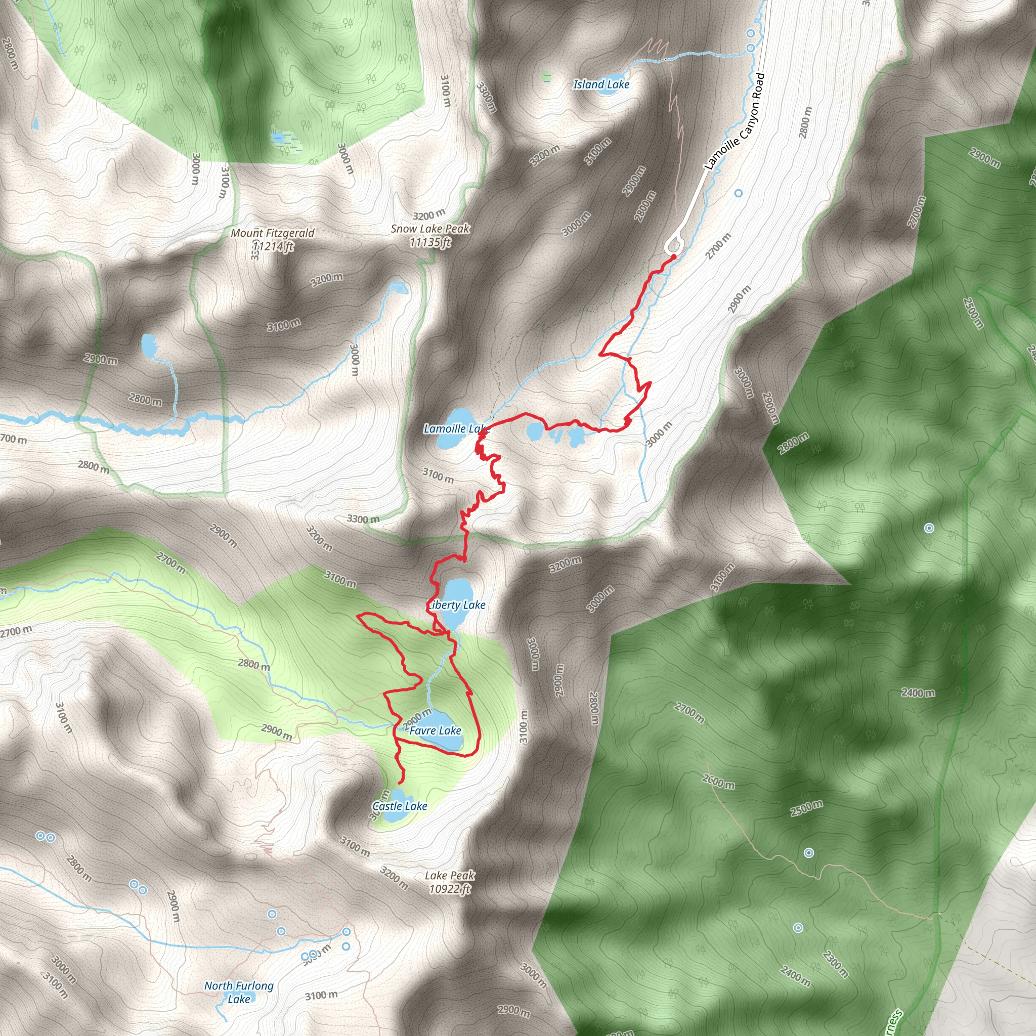 Dollar Lake, Lamoille Lake, Liberty Lake, Favre Lake and Castle Lake Loop mobile static map