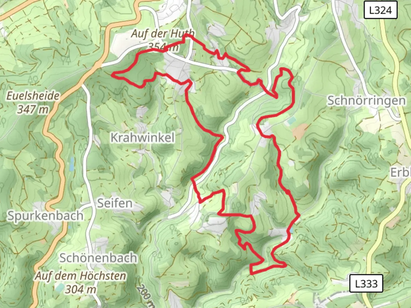 An image depicting the trail Hochward and Auf der Huth Loop and its surrounding area.