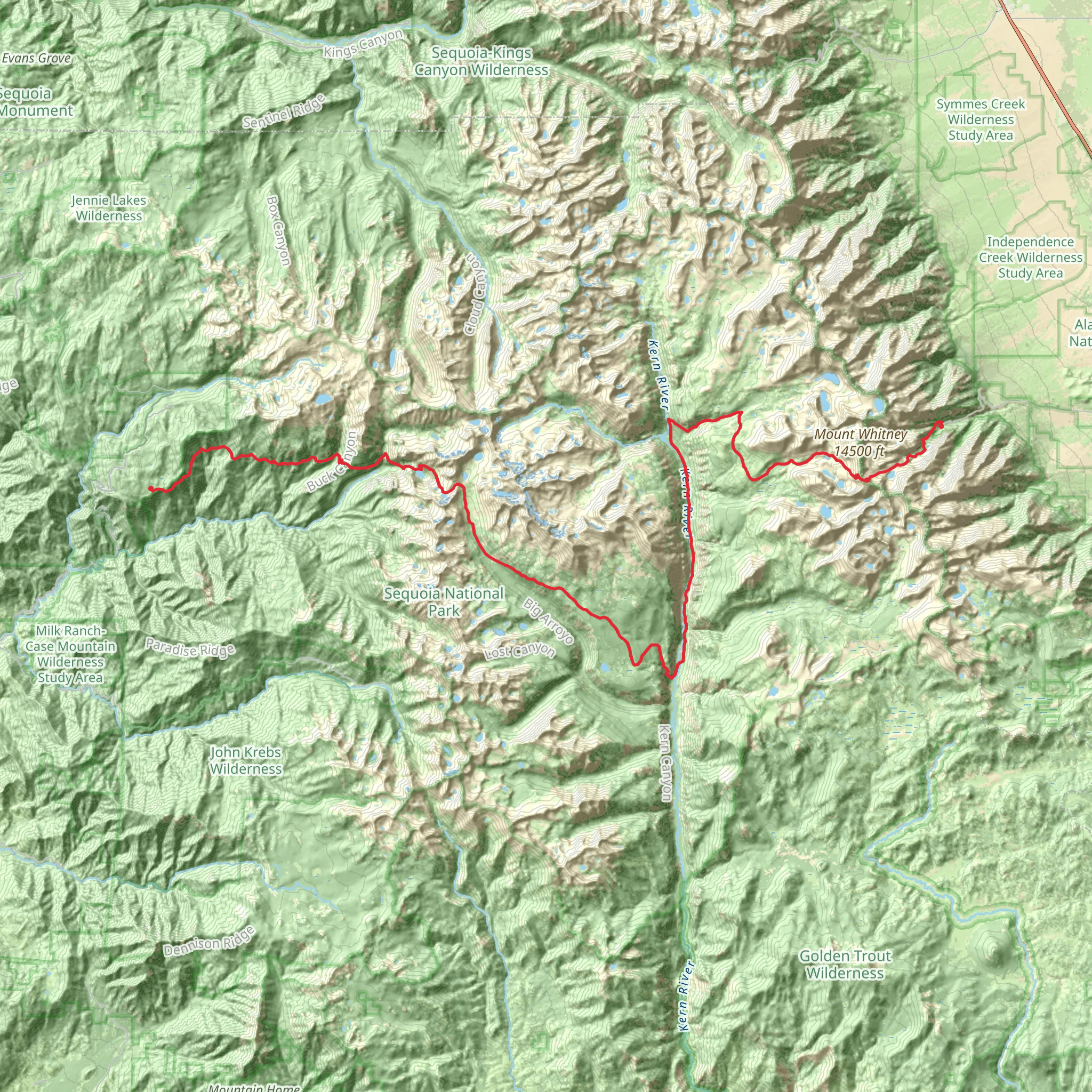 Crescent Meadows to Whitney Portal mobile static map